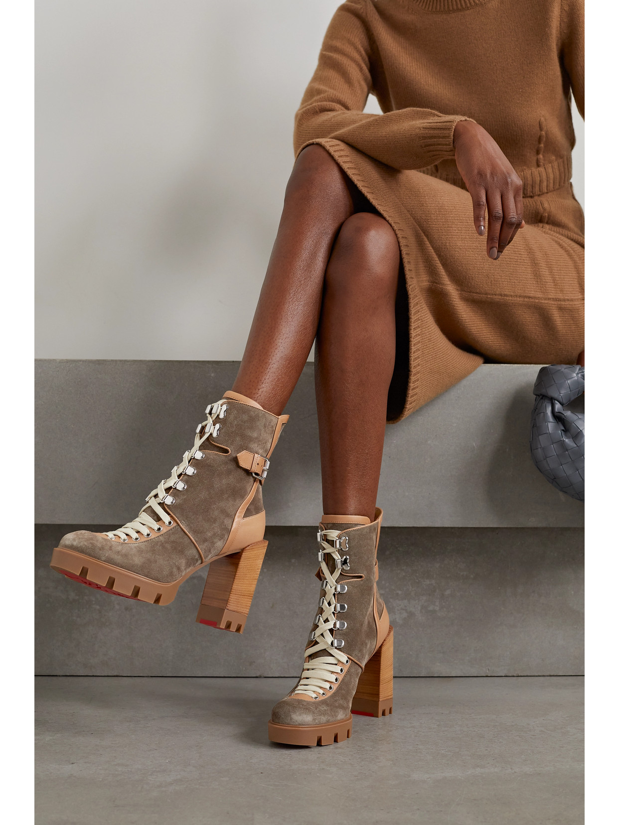 Christian Louboutin Macademia 100 Buckled Leather-trimmed Suede Ankle Boots In Brown