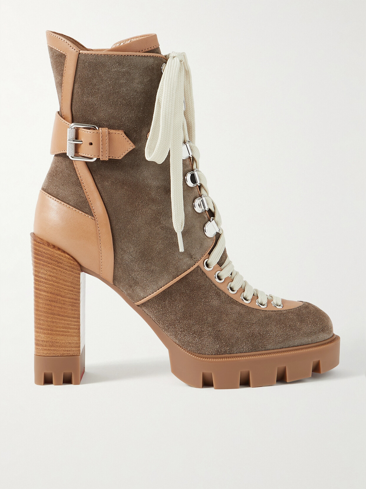 Christian Louboutin Macademia 100 Buckled Leather-trimmed Suede Ankle Boots In Brown