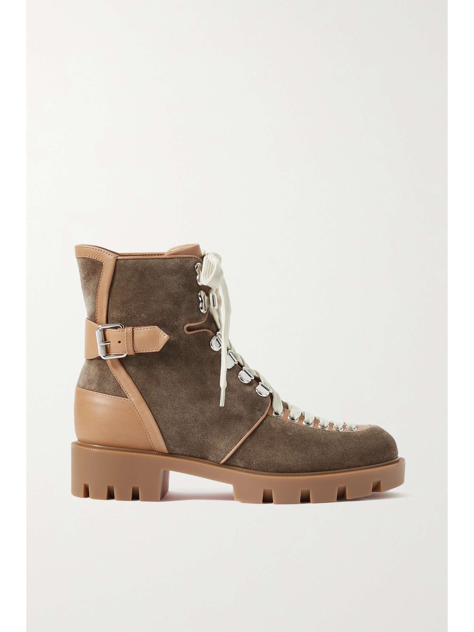 Taupe Macademia buckled leather-trimmed 