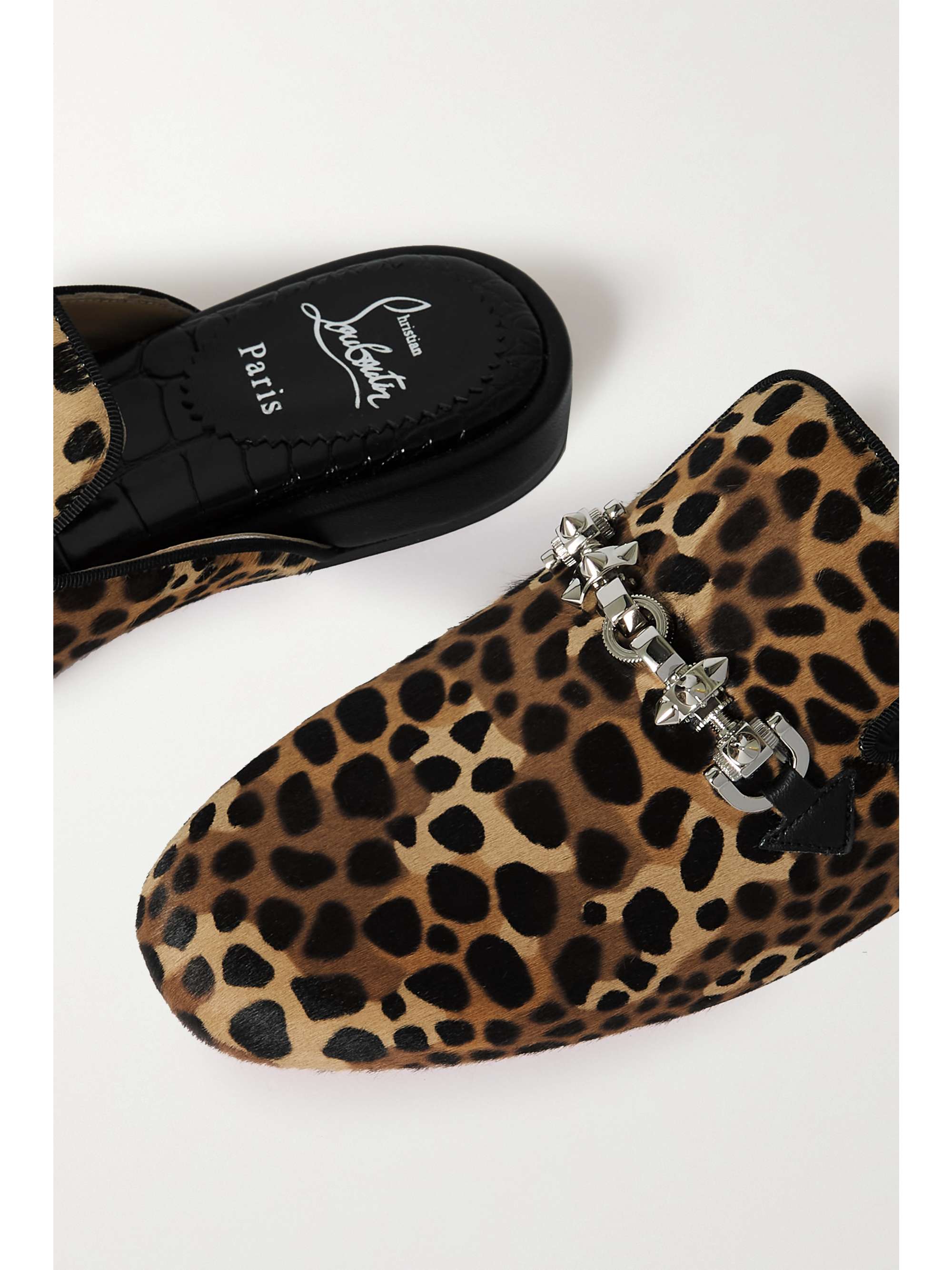 CHRISTIAN LOUBOUTIN Coolito Swing embellished leopard-print calf hair slippers