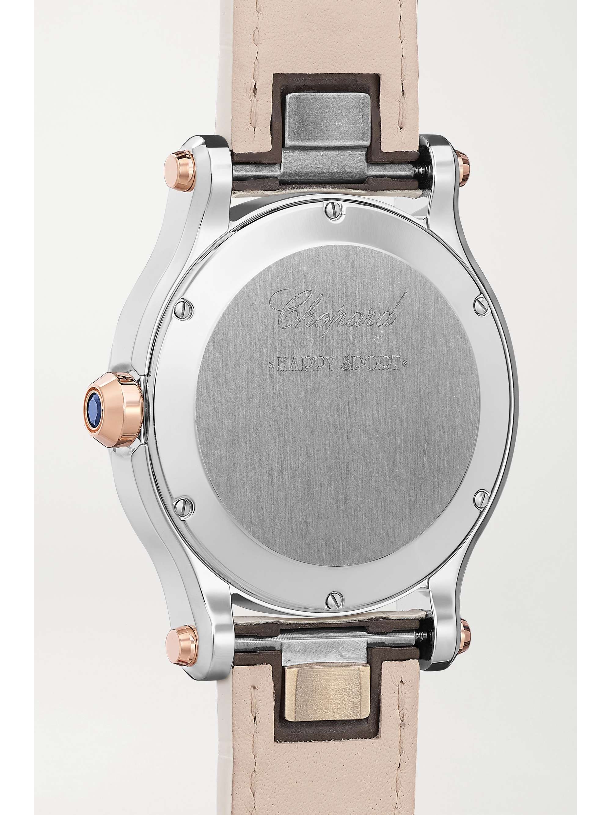 CHOPARD Happy Sport 36 mm Uhr aus 18 Karat Roségold und Edelstahl mit Perlmutt, Diamanten und Alligatorlederarmband