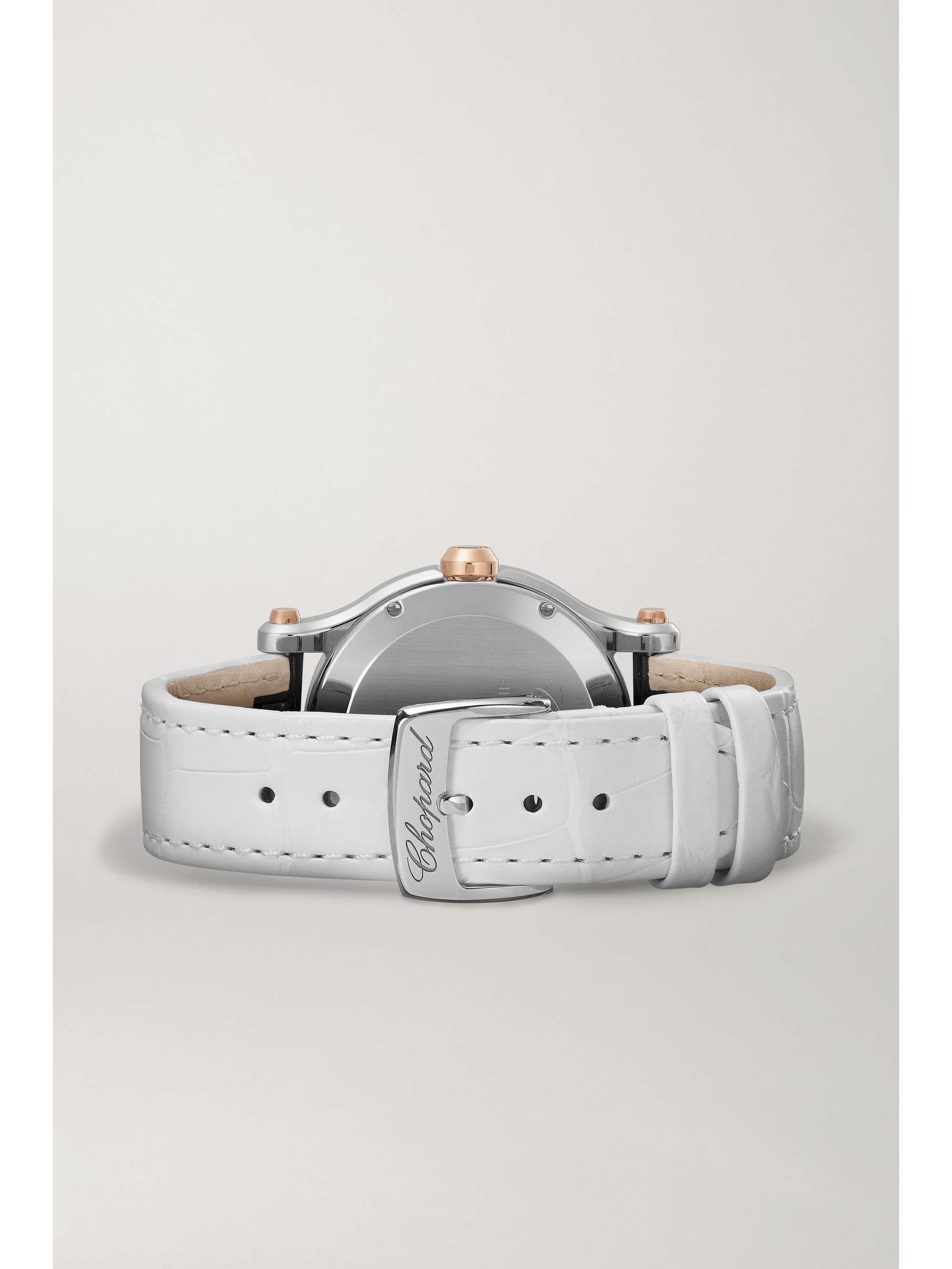 CHOPARD Happy Sport 36 mm Uhr aus 18 Karat Roségold und Edelstahl mit Perlmutt, Diamanten und Alligatorlederarmband