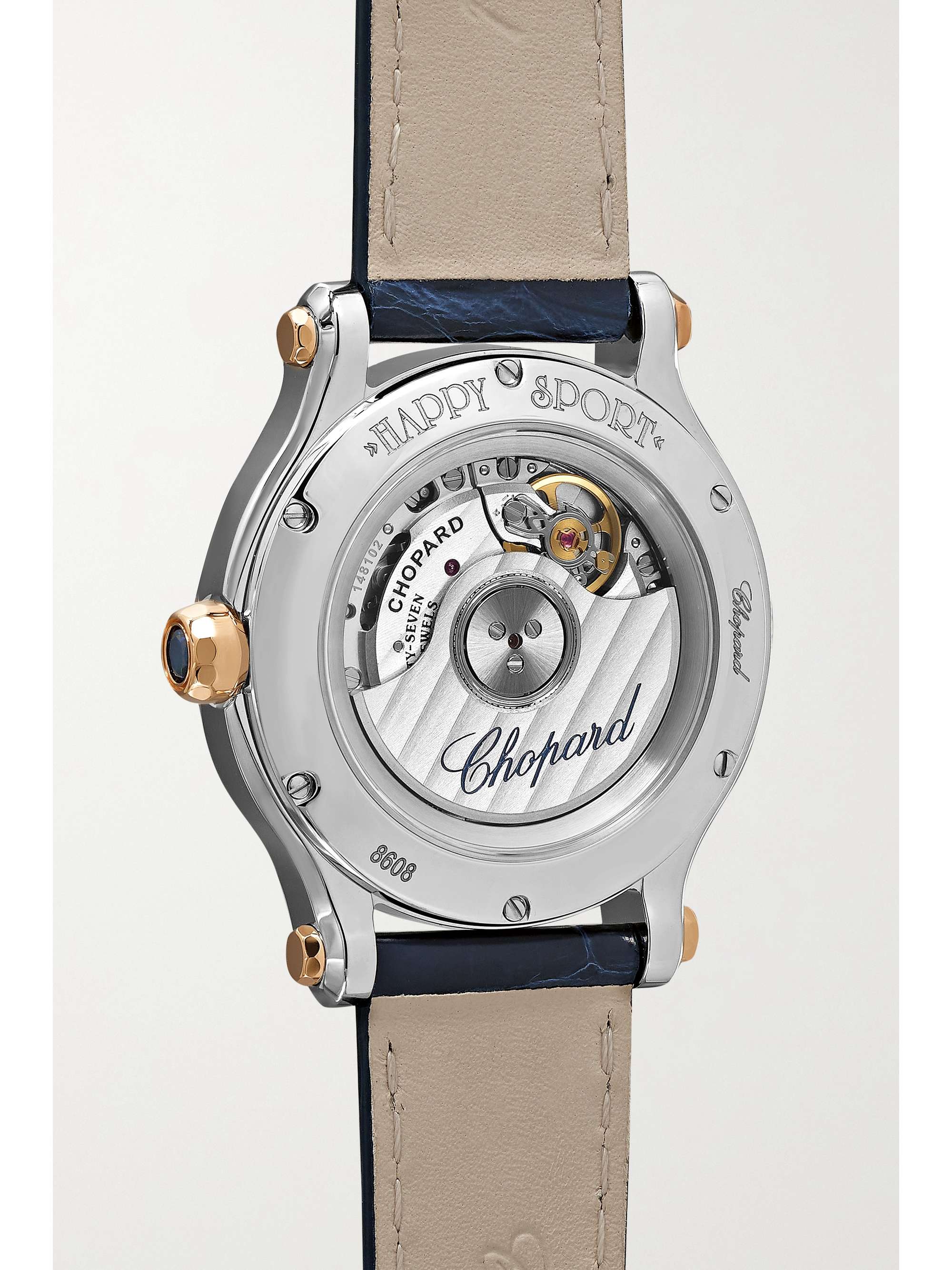 CHOPARD Happy Sport Automatic 33mm 18-karat rose gold, stainless steel, alligator and diamond watch