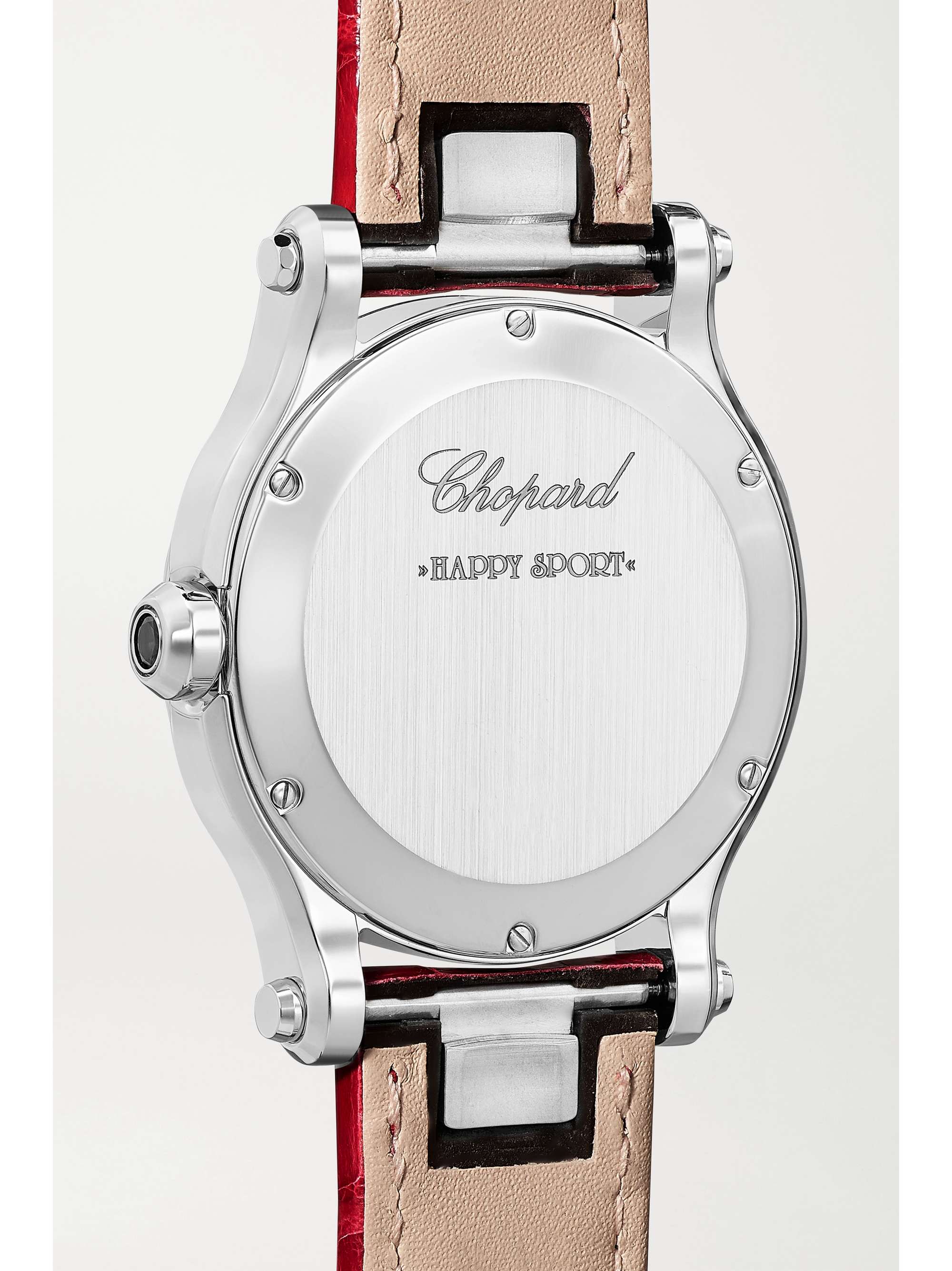 CHOPARD Happy Sport 36mm stainless steel, alligator, red stone and diamond watch