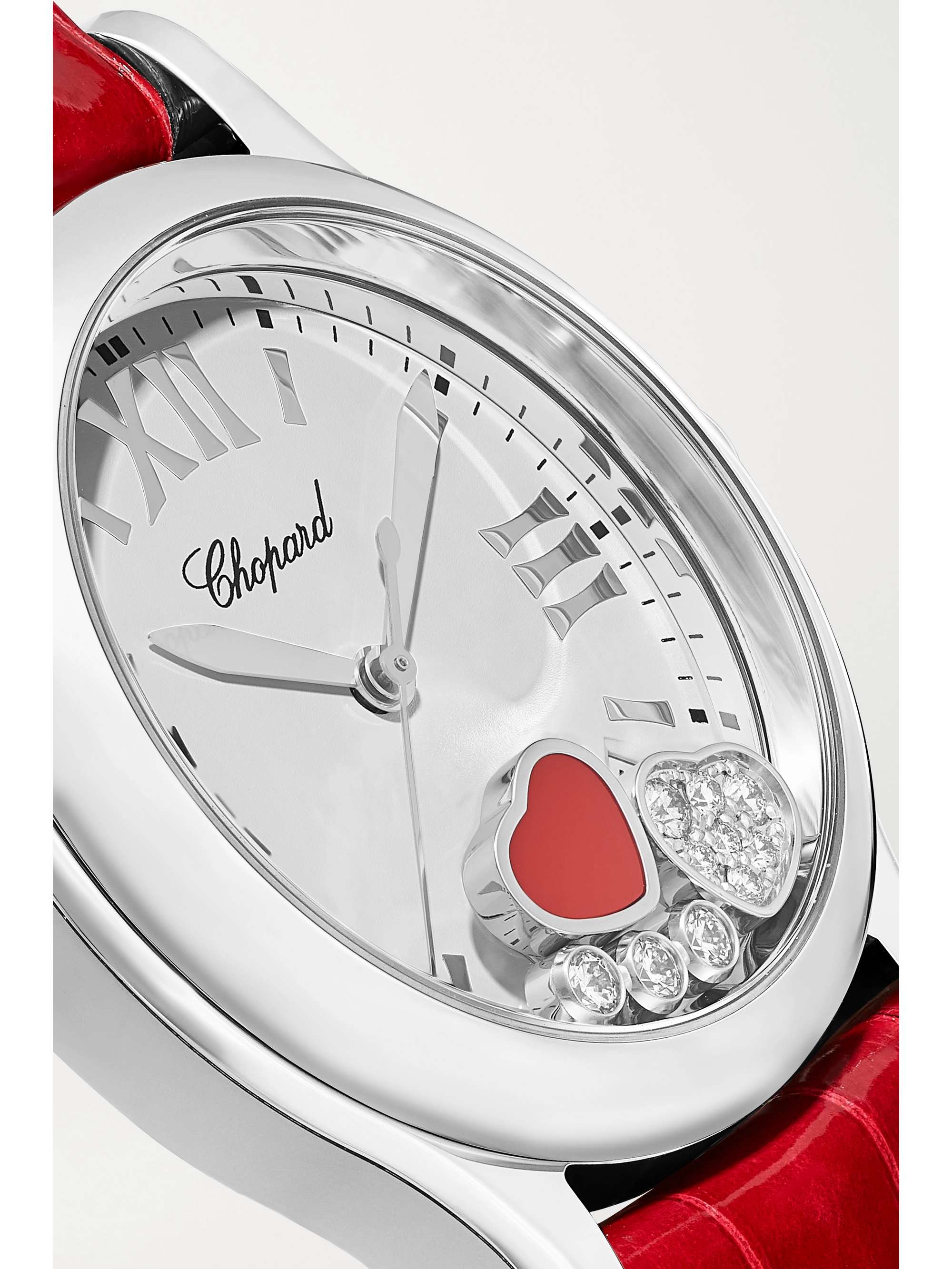 CHOPARD Happy Sport 36mm stainless steel, alligator, red stone and diamond watch