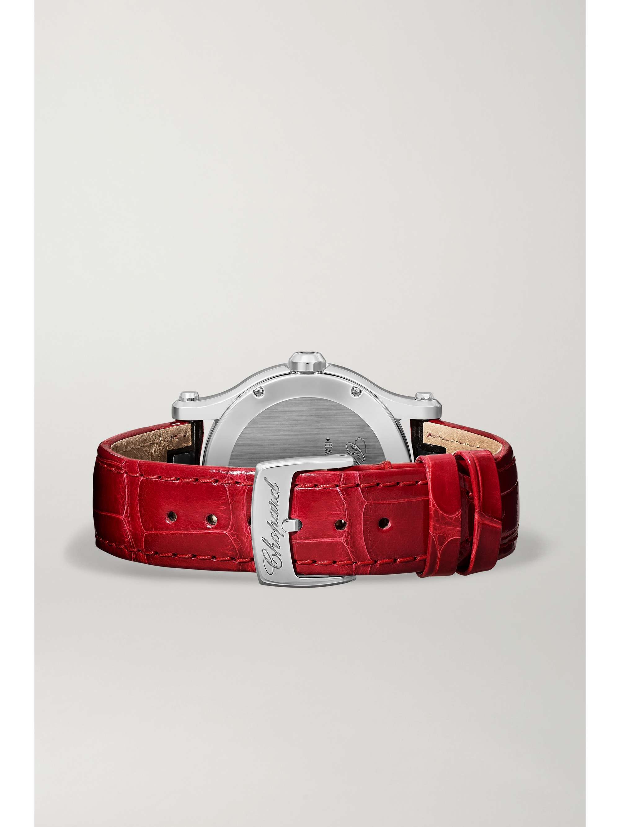 CHOPARD Happy Sport 36mm stainless steel, alligator, red stone and diamond watch