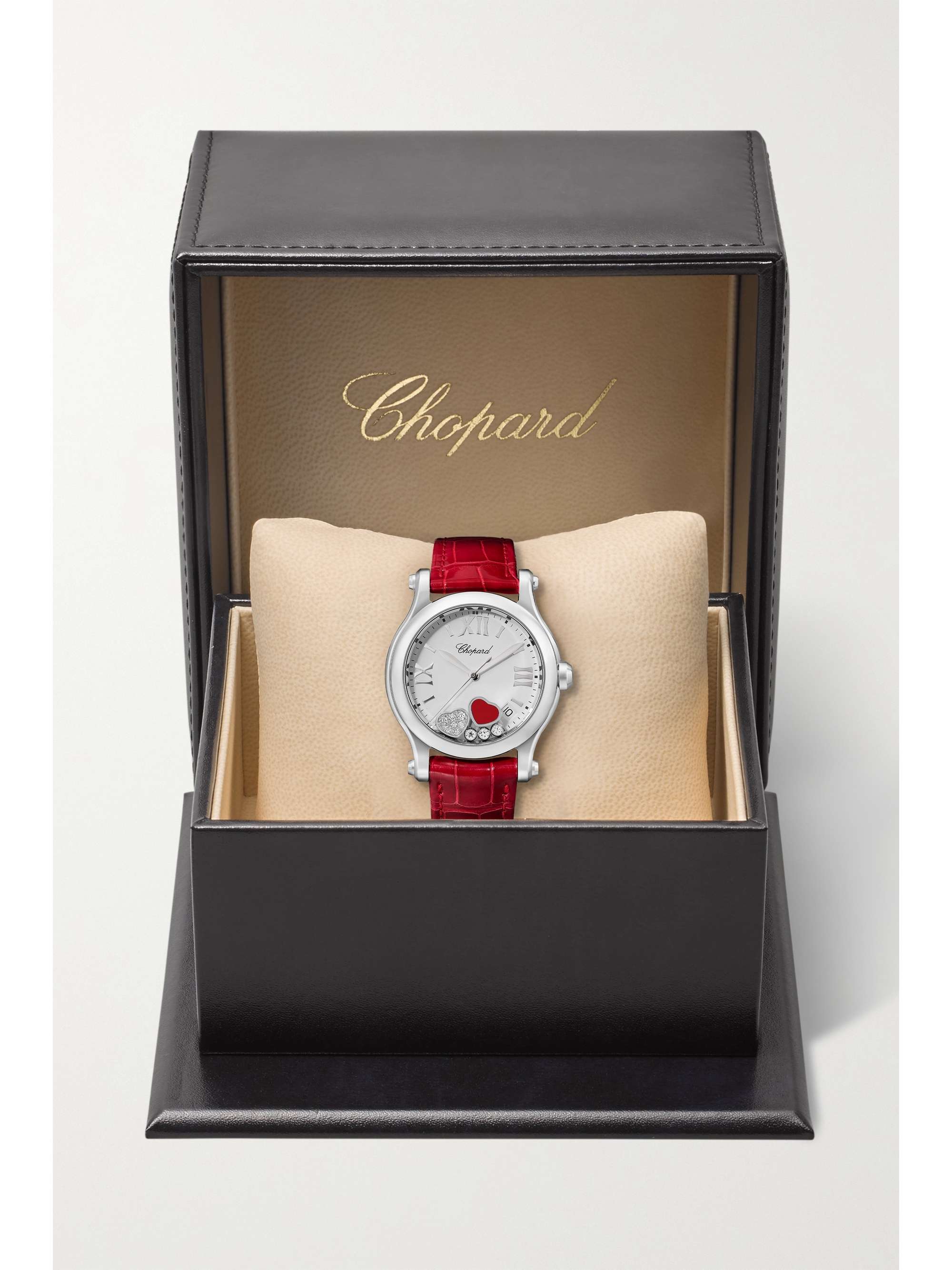 CHOPARD Happy Sport 36mm stainless steel, alligator, red stone and diamond watch