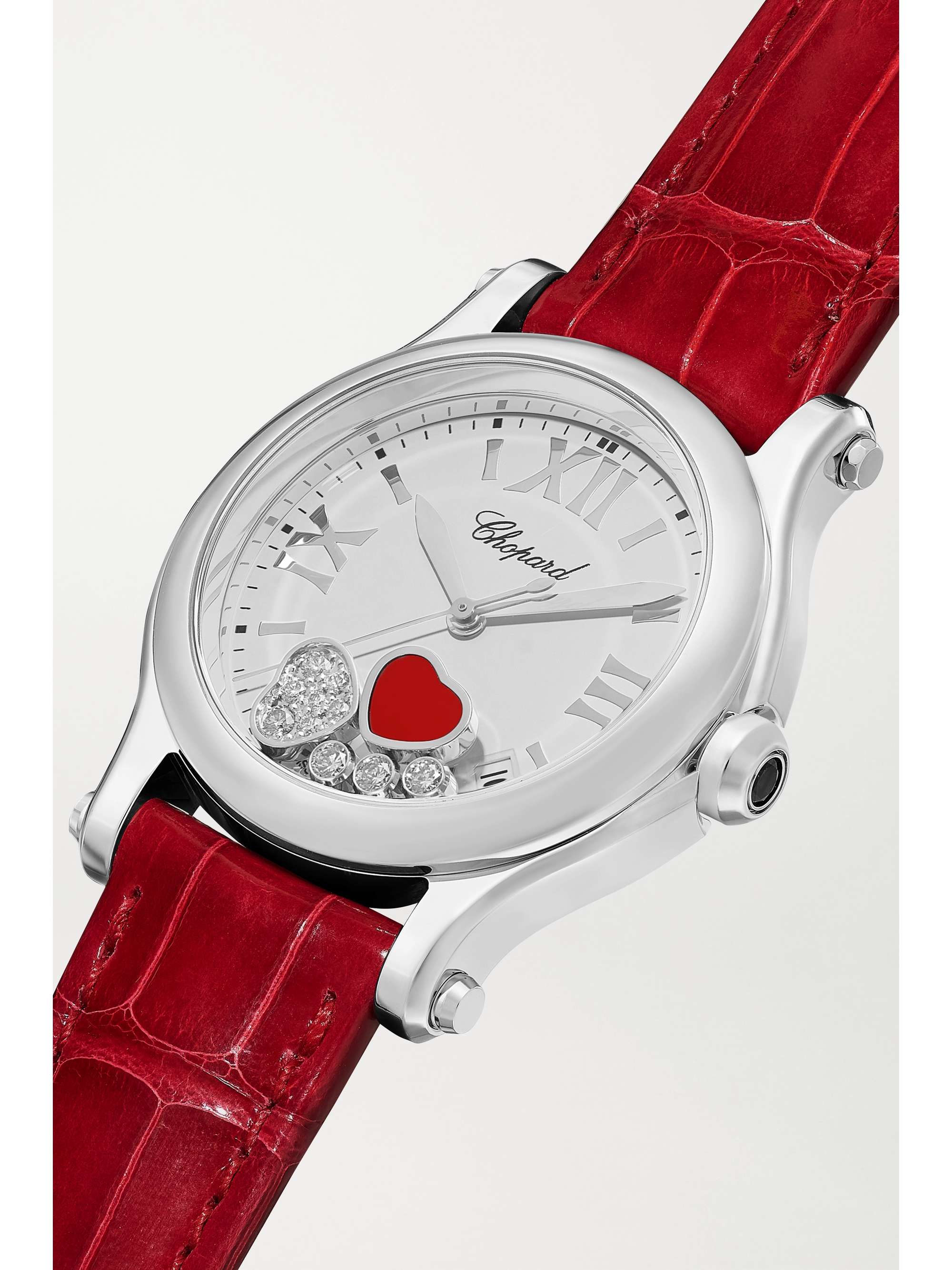 CHOPARD Happy Sport 36mm stainless steel, alligator, red stone and diamond watch