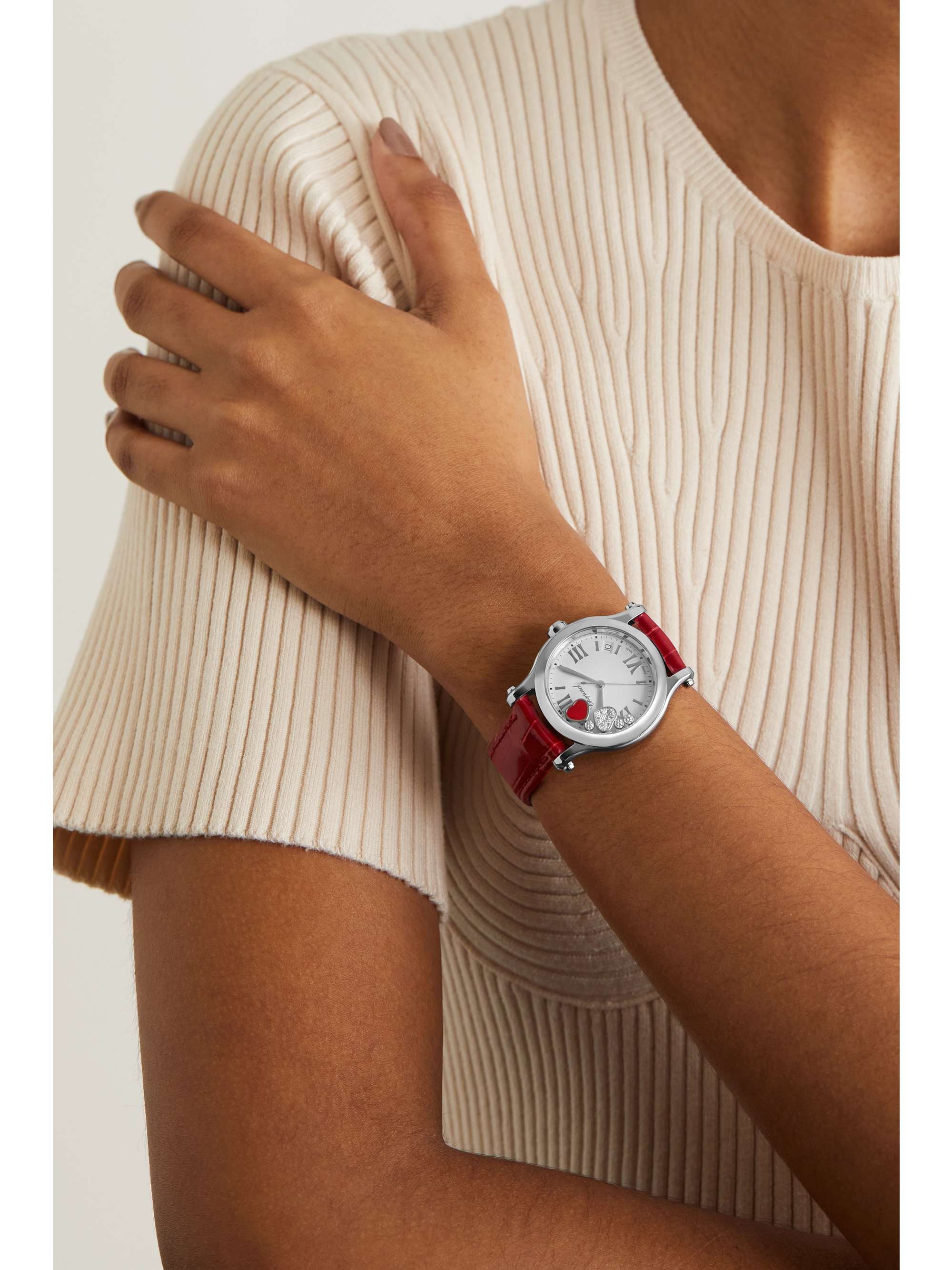 CHOPARD Happy Sport 36mm stainless steel, alligator, red stone and diamond watch