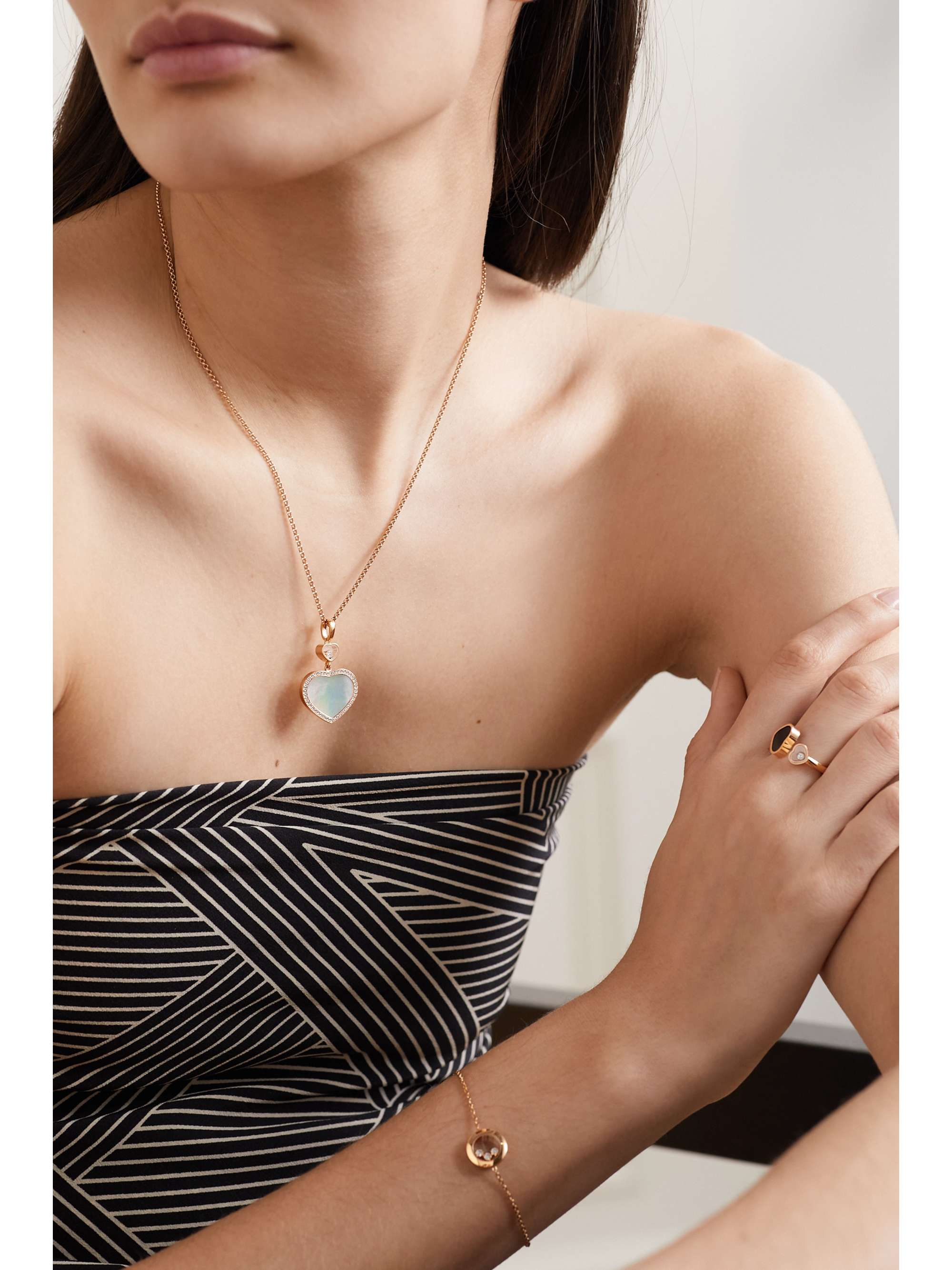 CHOPARD Happy Hearts 18-karat rose gold, onyx and diamond necklace