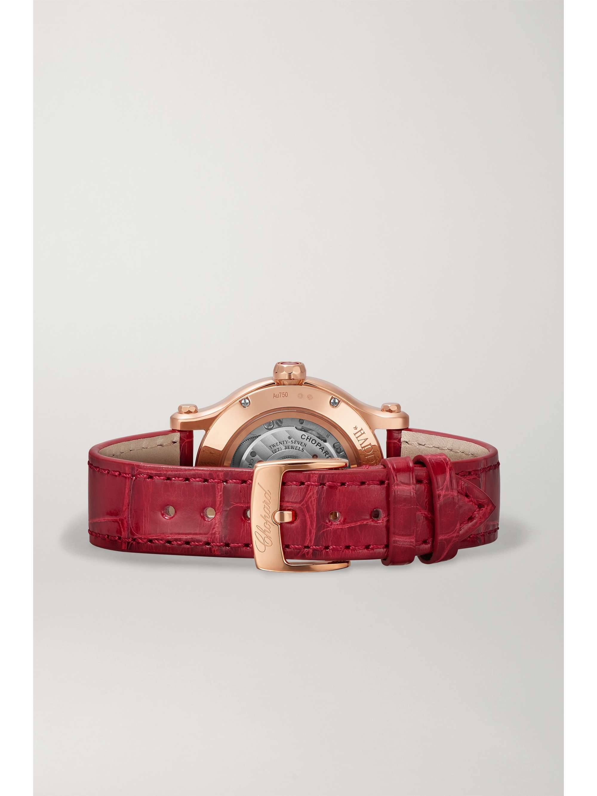 CHOPARD Happy Sport Automatic 33mm 18-karat rose gold, alligator, mother-of-pearl and diamond watch