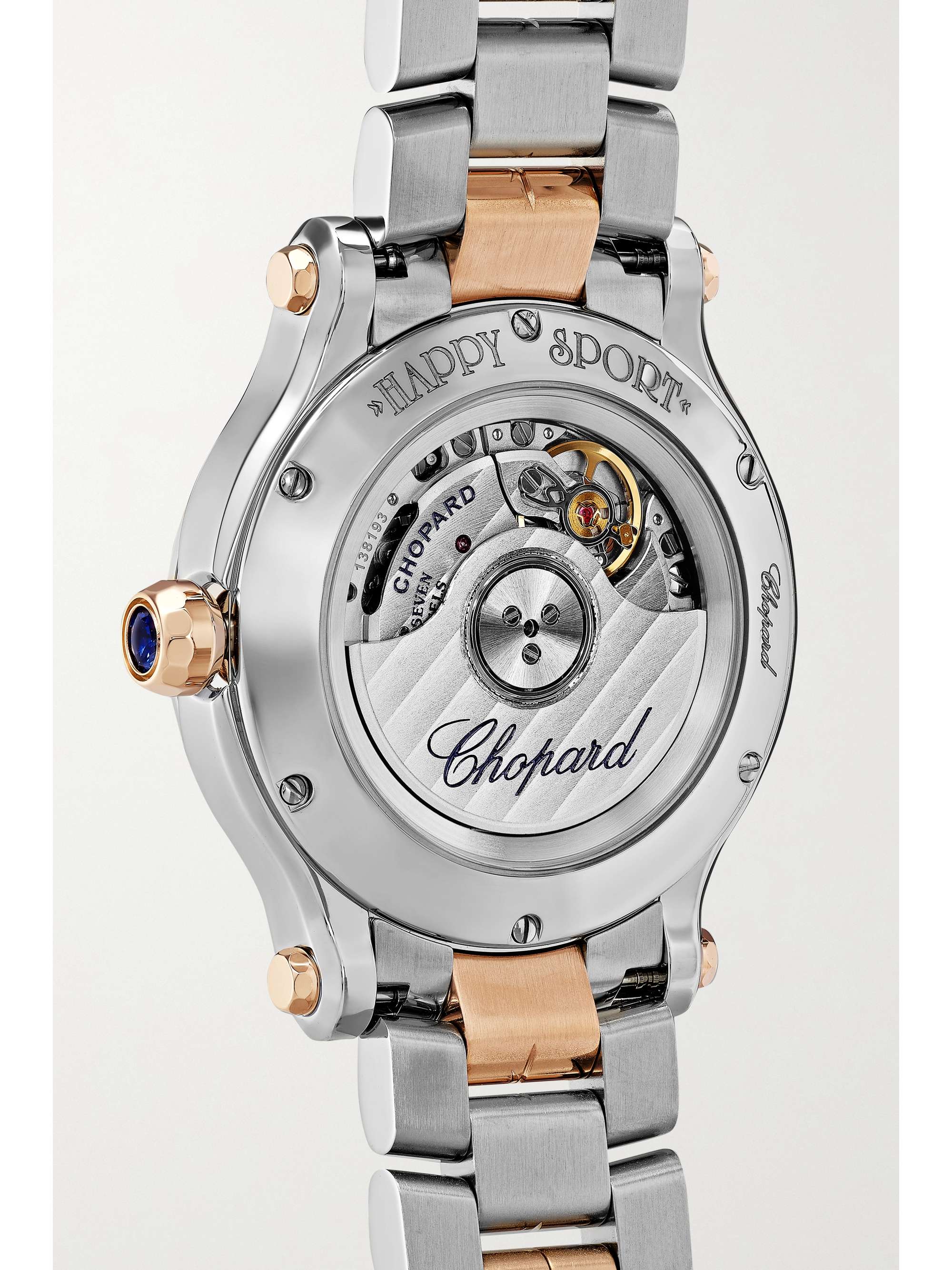 CHOPARD Happy Sport Automatic 33mm 18-karat rose gold, stainless steel and diamond watch