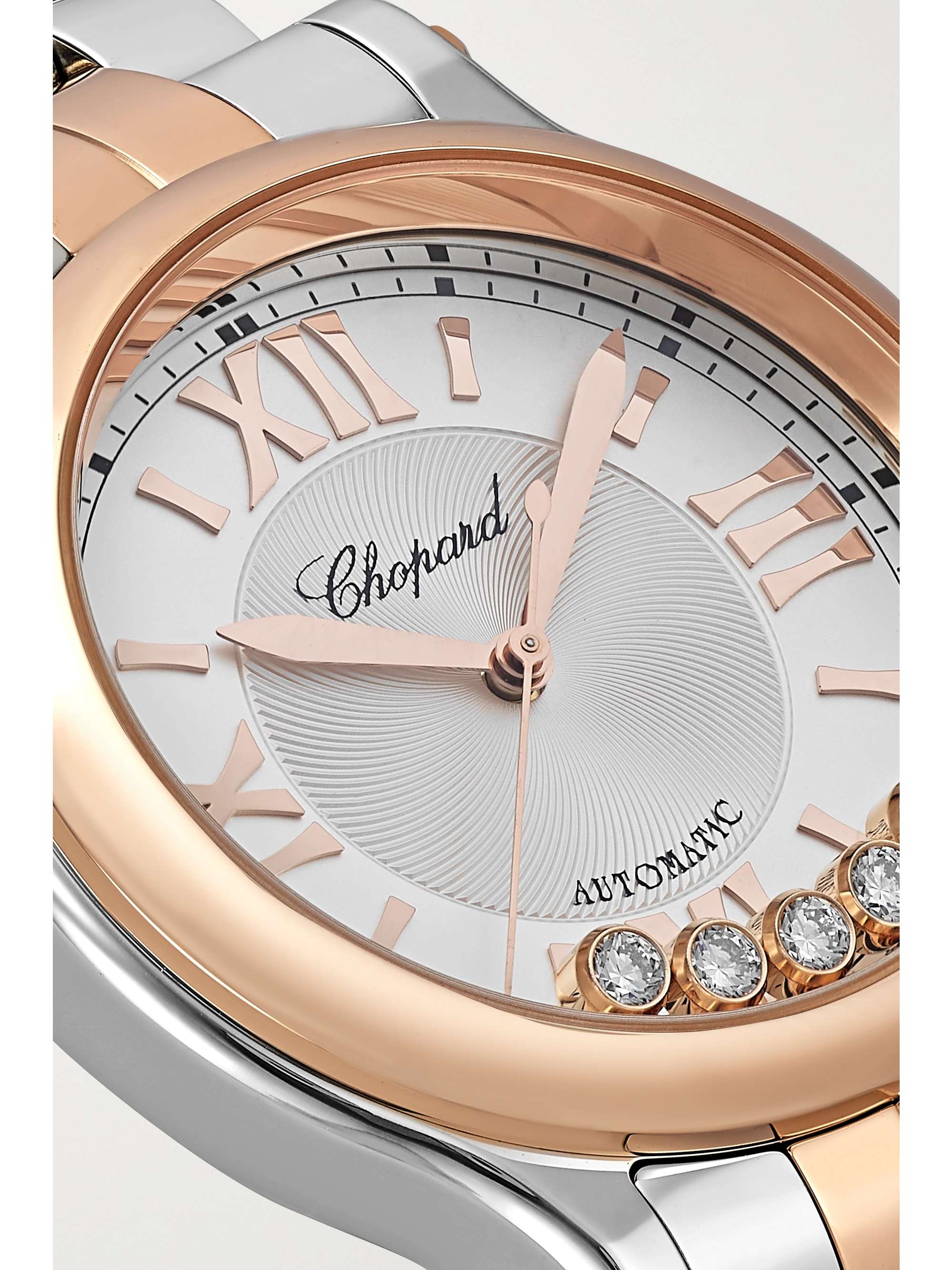 CHOPARD Happy Sport Automatic 33mm 18-karat rose gold, stainless steel and diamond watch