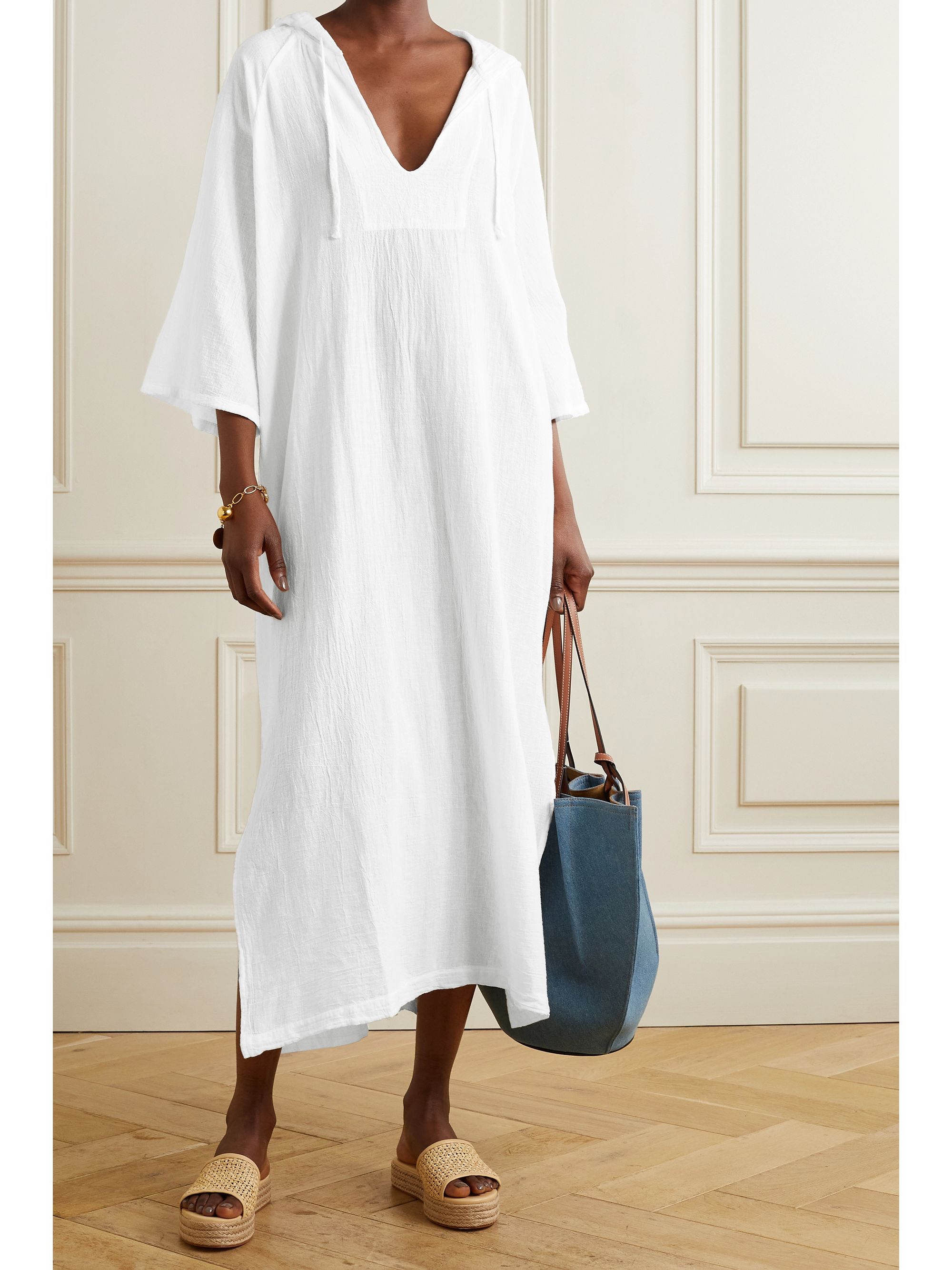 White Delphine cotton-gauze kaftan 