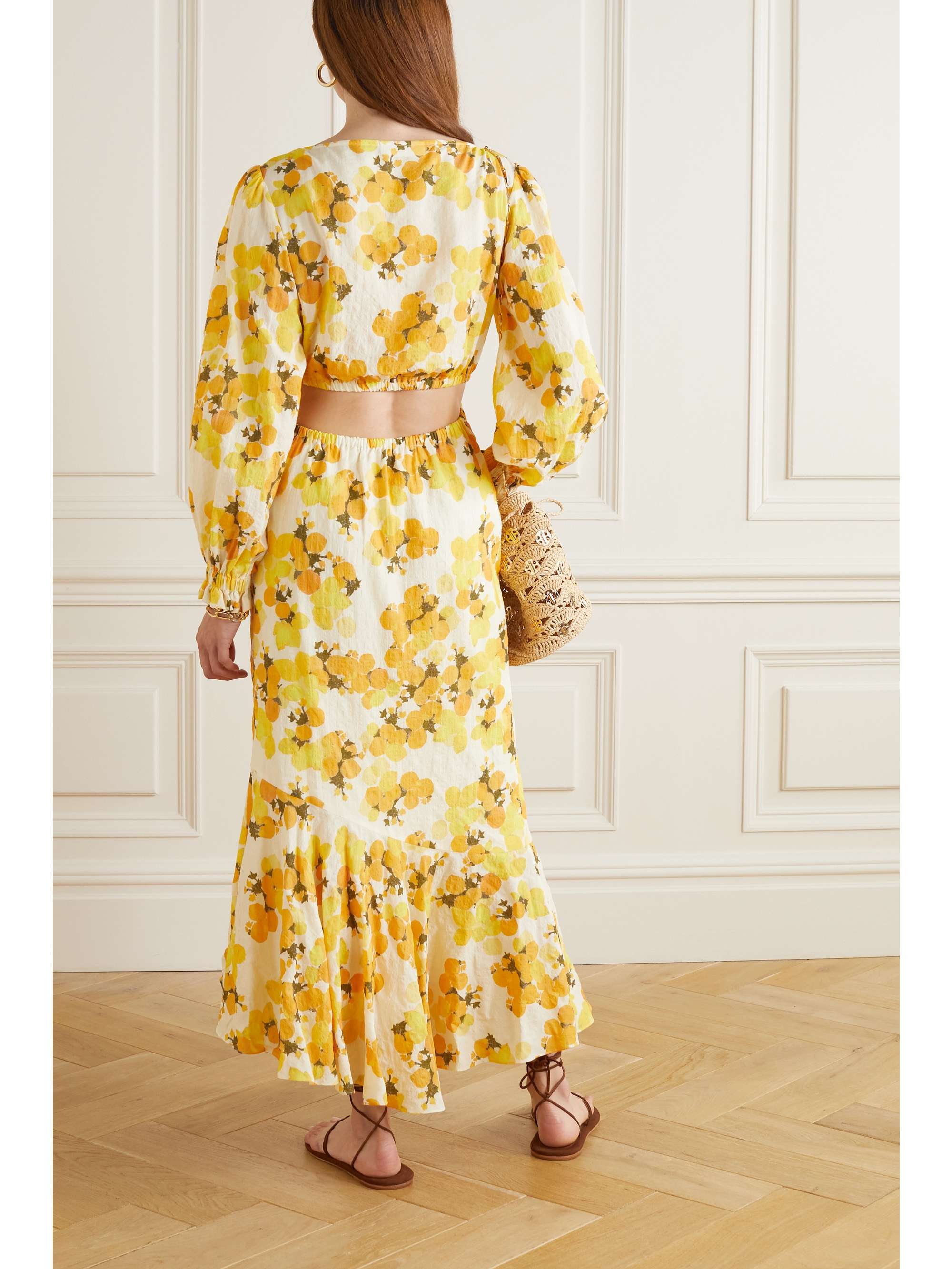 PEONY + NET SUSTAIN cutout printed organic cotton and ECOVERO-blend dress