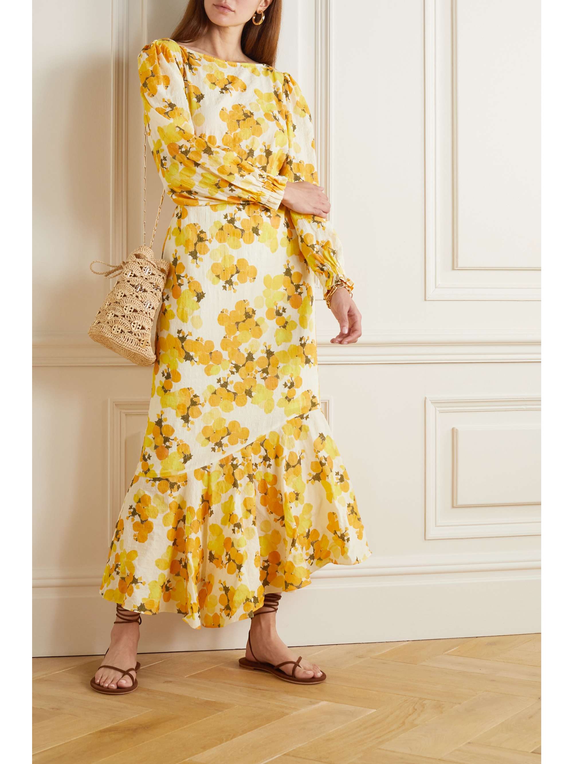 PEONY + NET SUSTAIN cutout printed organic cotton and ECOVERO-blend dress