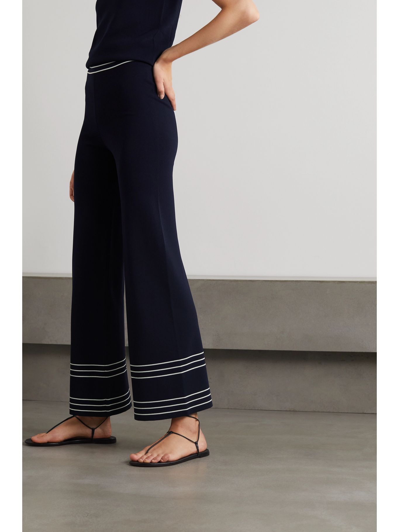 Navy Rowland striped knitted wideleg pants ODYSSEE