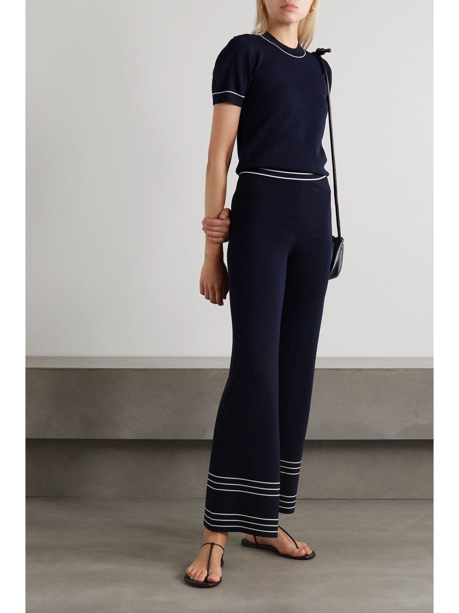 navy striped wide leg pants
