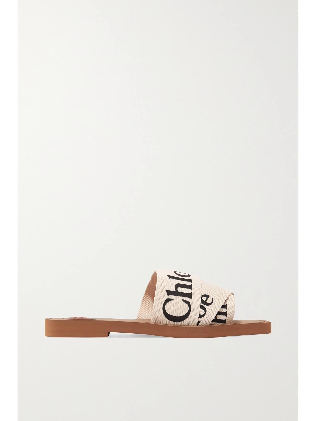 woody flat logo ribbon slide sandals