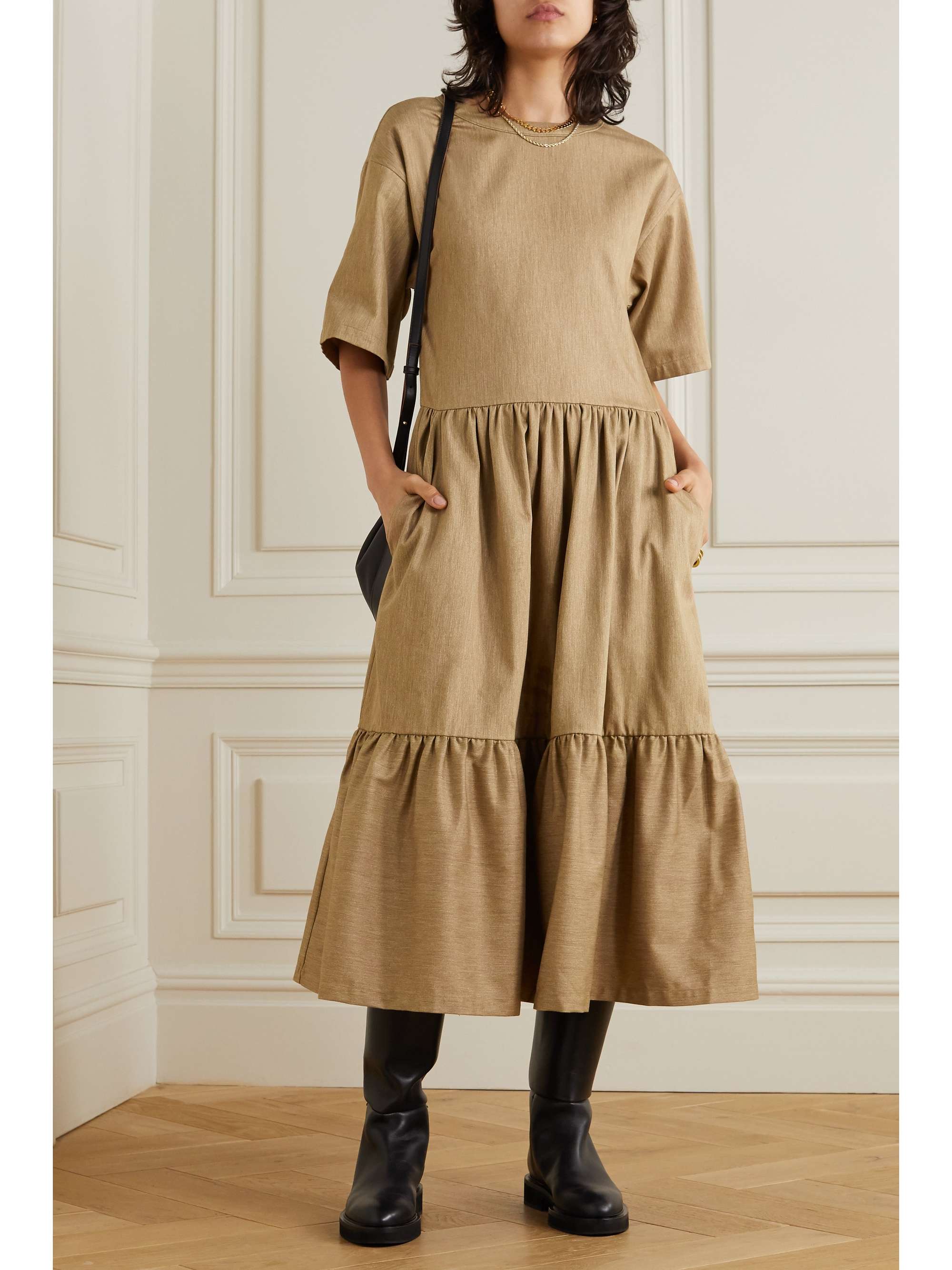 tiered cotton midi dress