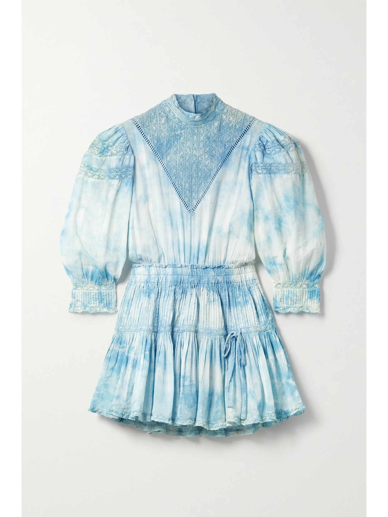 LOVESHACKFANCY VIOLA TIE-DYED LACE-TRIMMED COTTON-VOILE MINI DRESS