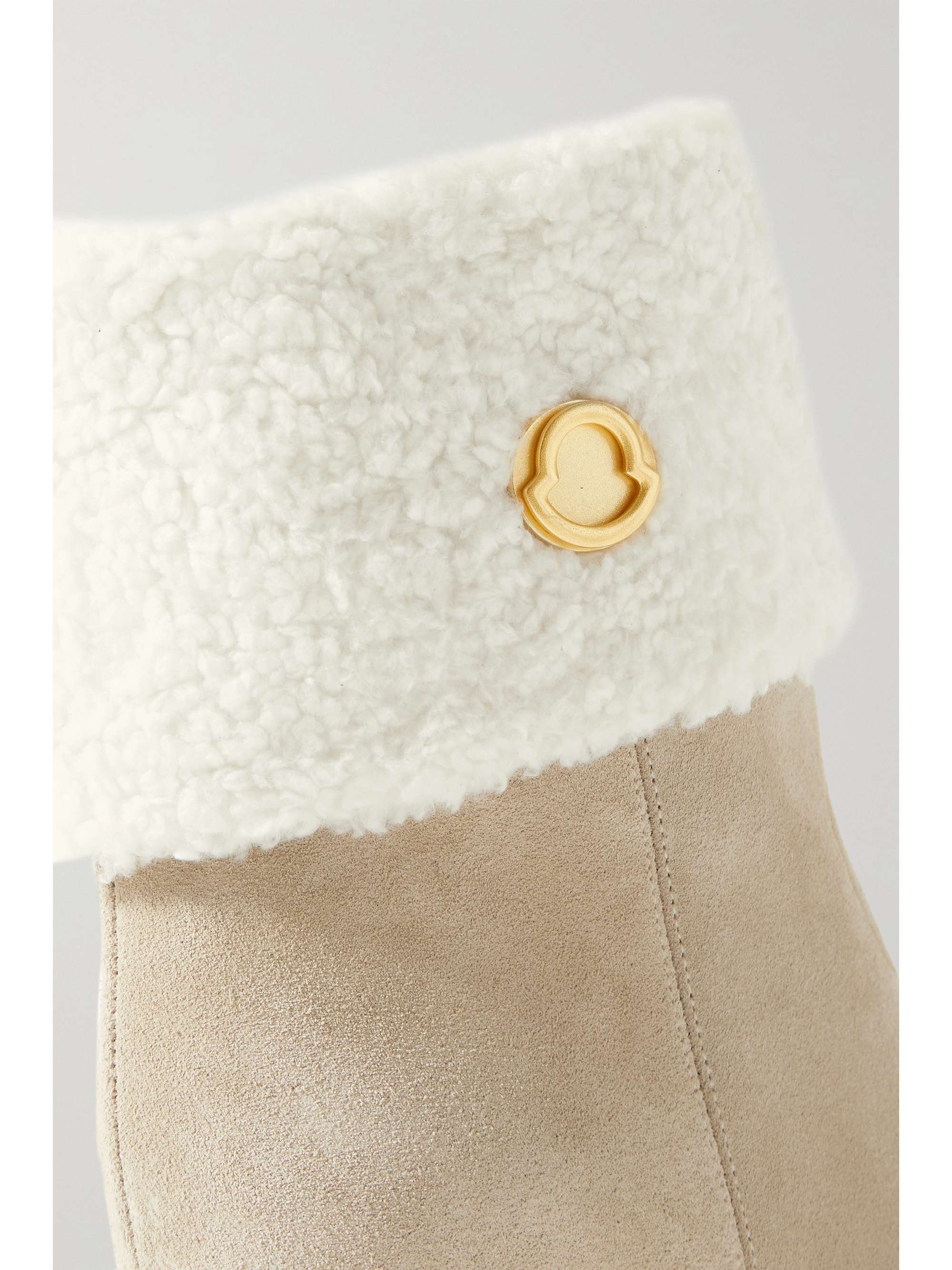 MONCLER W Short faux shearling-lined suede wedge ankle boots