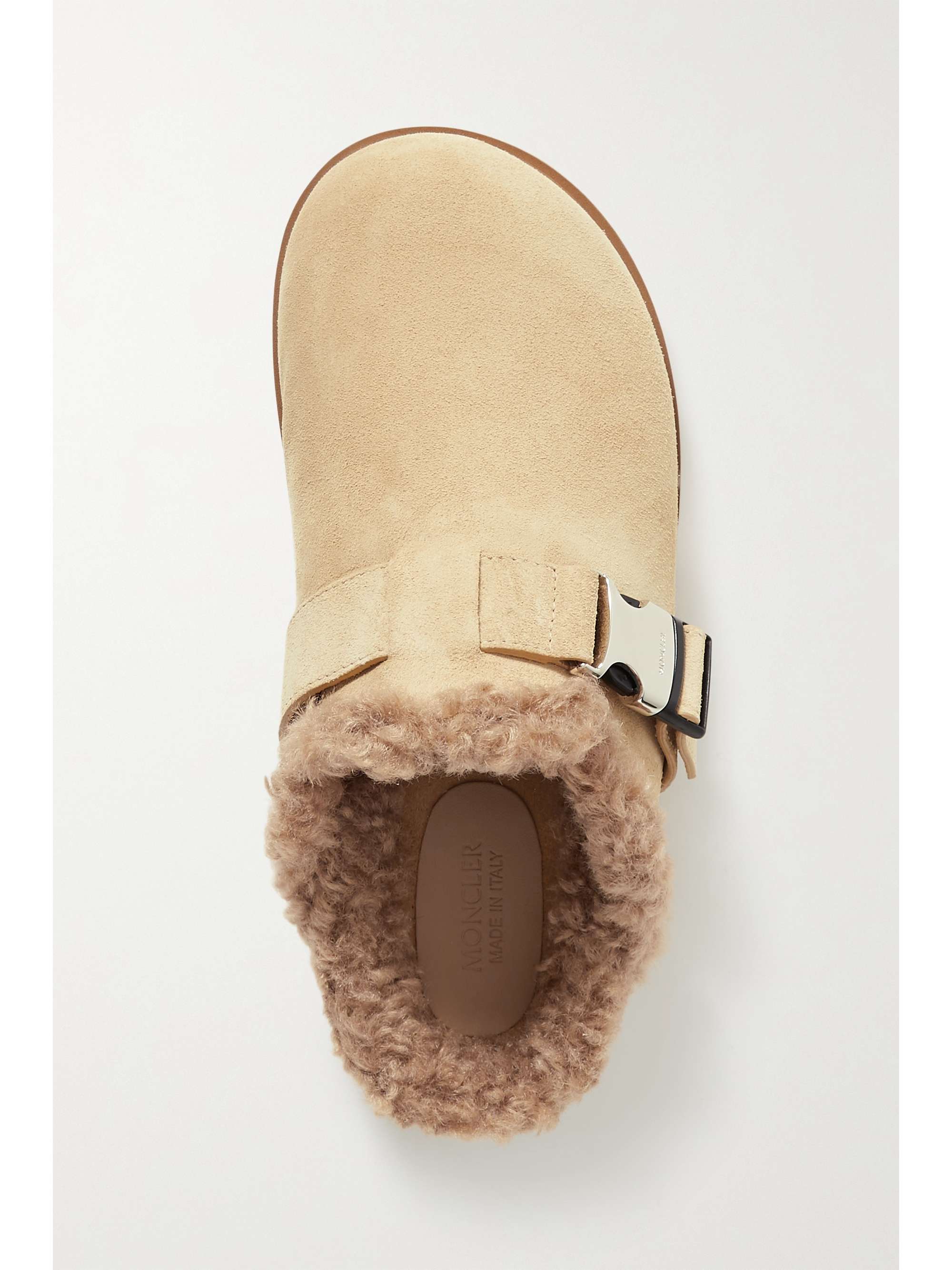 MONCLER Mon faux shearling-lined suede mules