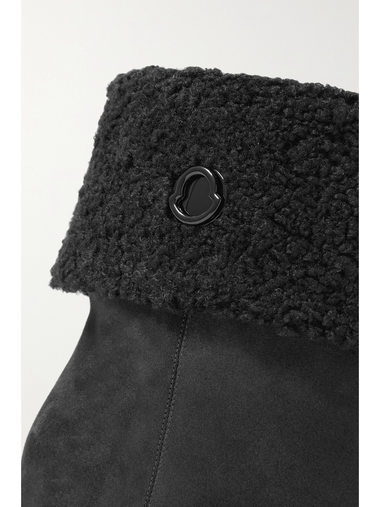 MONCLER W SHORT FAUX SHEARLING-LINED SUEDE WEDGE ANKLE BOOTS