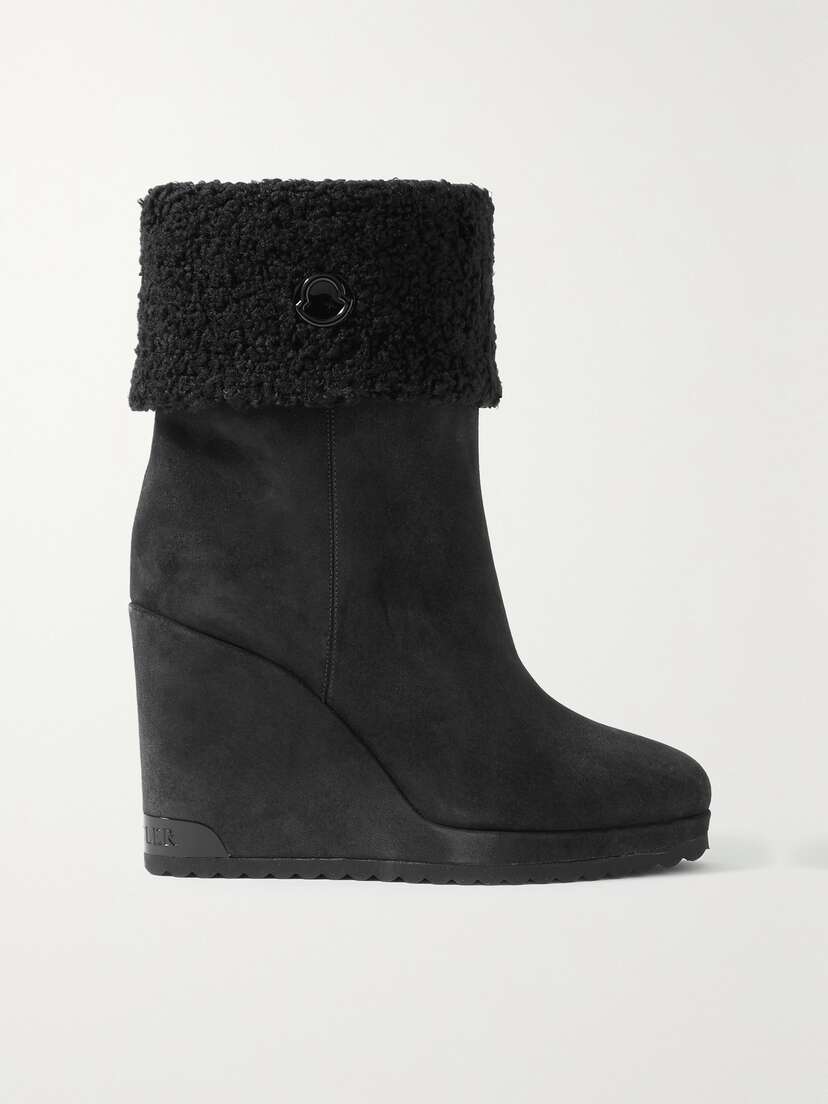Moncler W Short Faux Shearling-lined Suede Wedge Ankle Boots