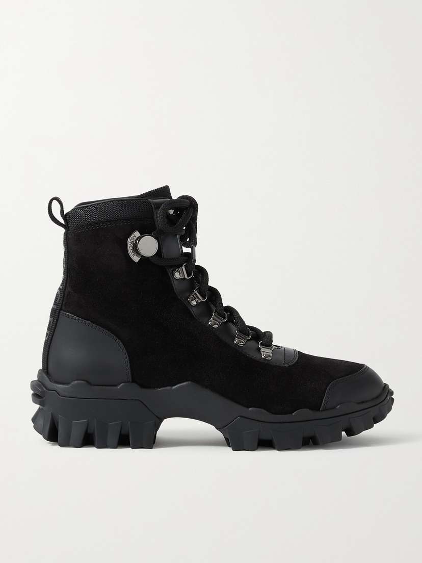 Moncler Helis Logo-print Leather-trimmed Suede Ankle Boots