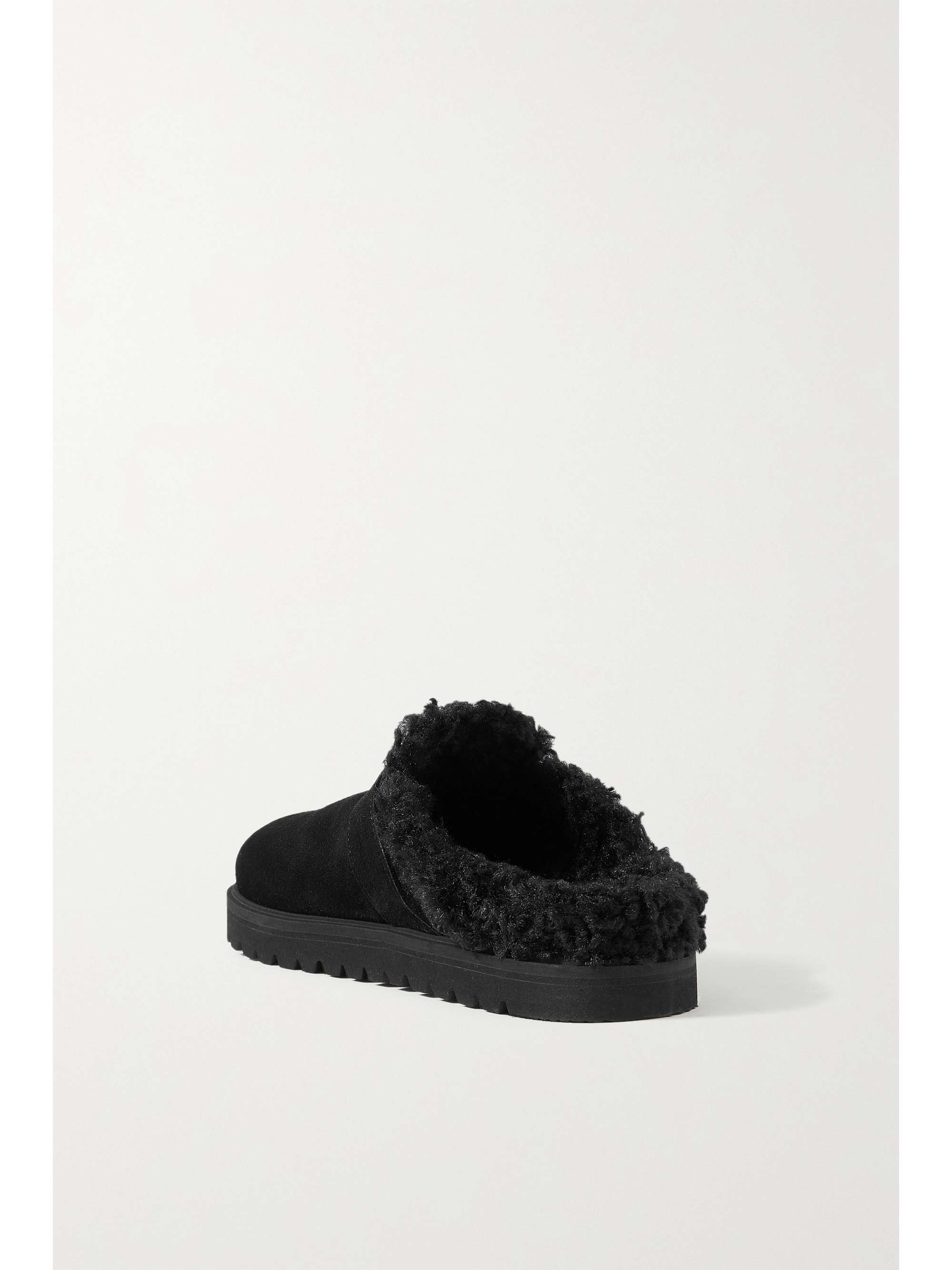 Mon faux shearling-lined suede mules