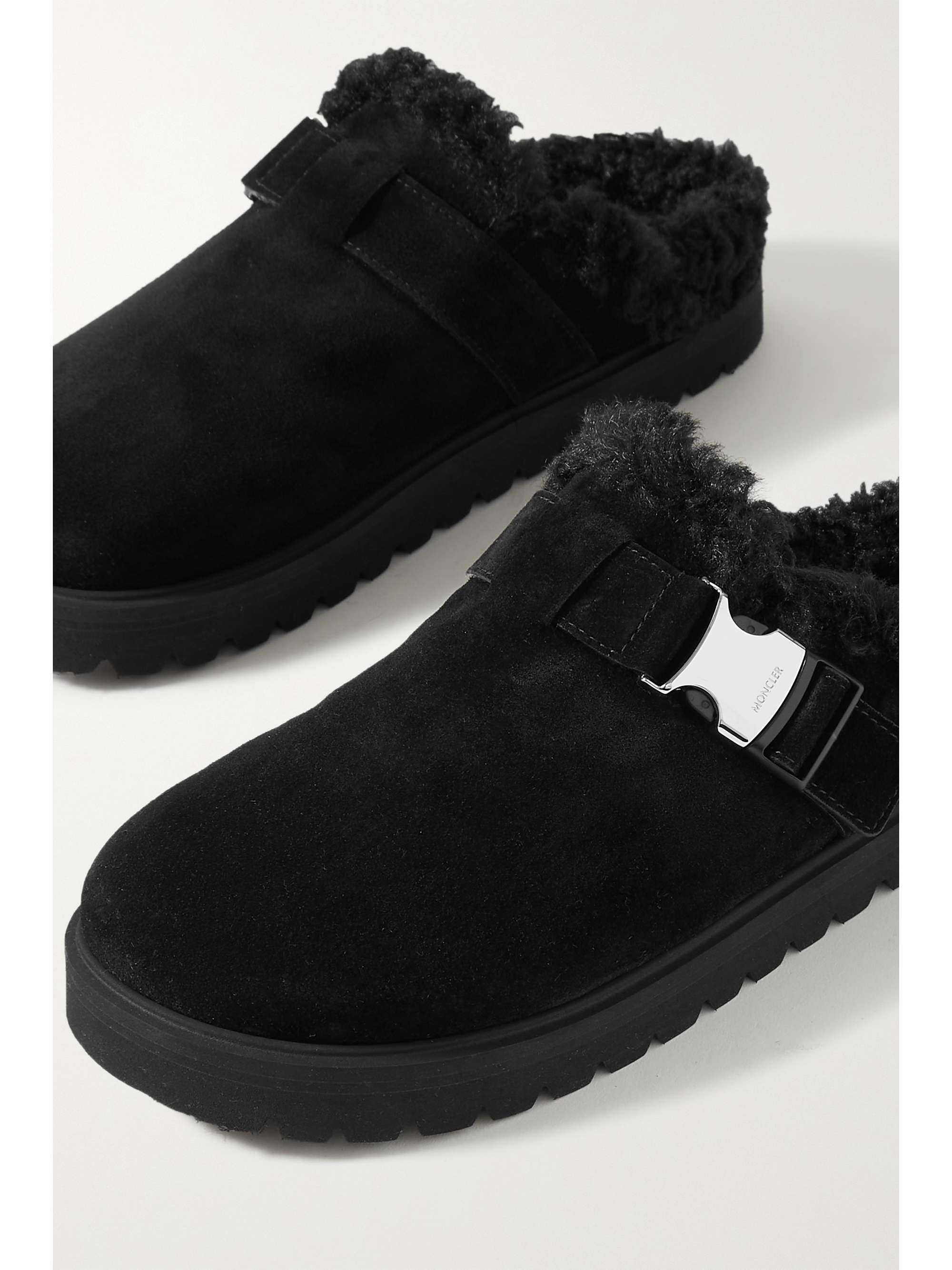 Mon faux shearling-lined suede mules