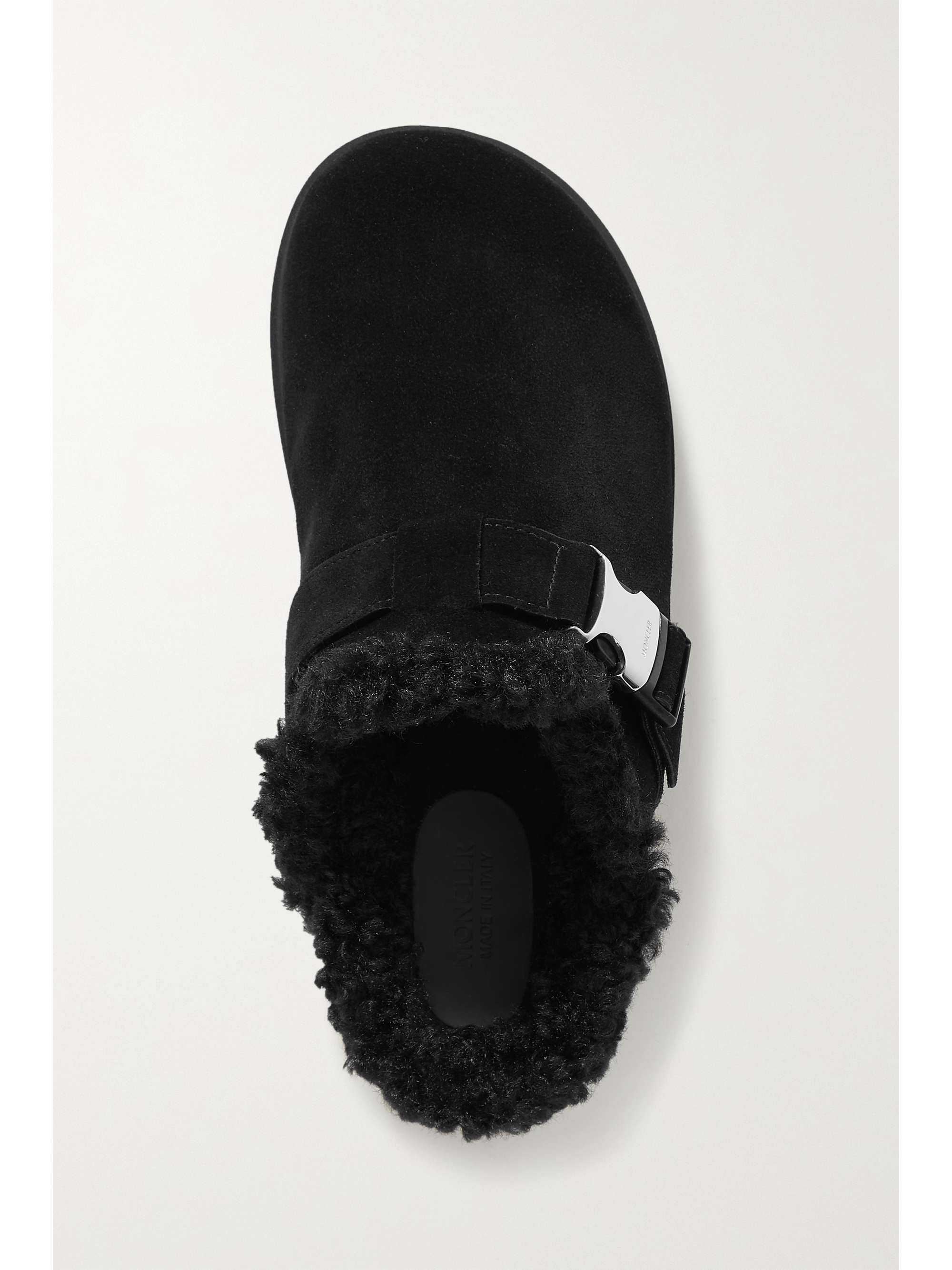 Mon faux shearling-lined suede mules