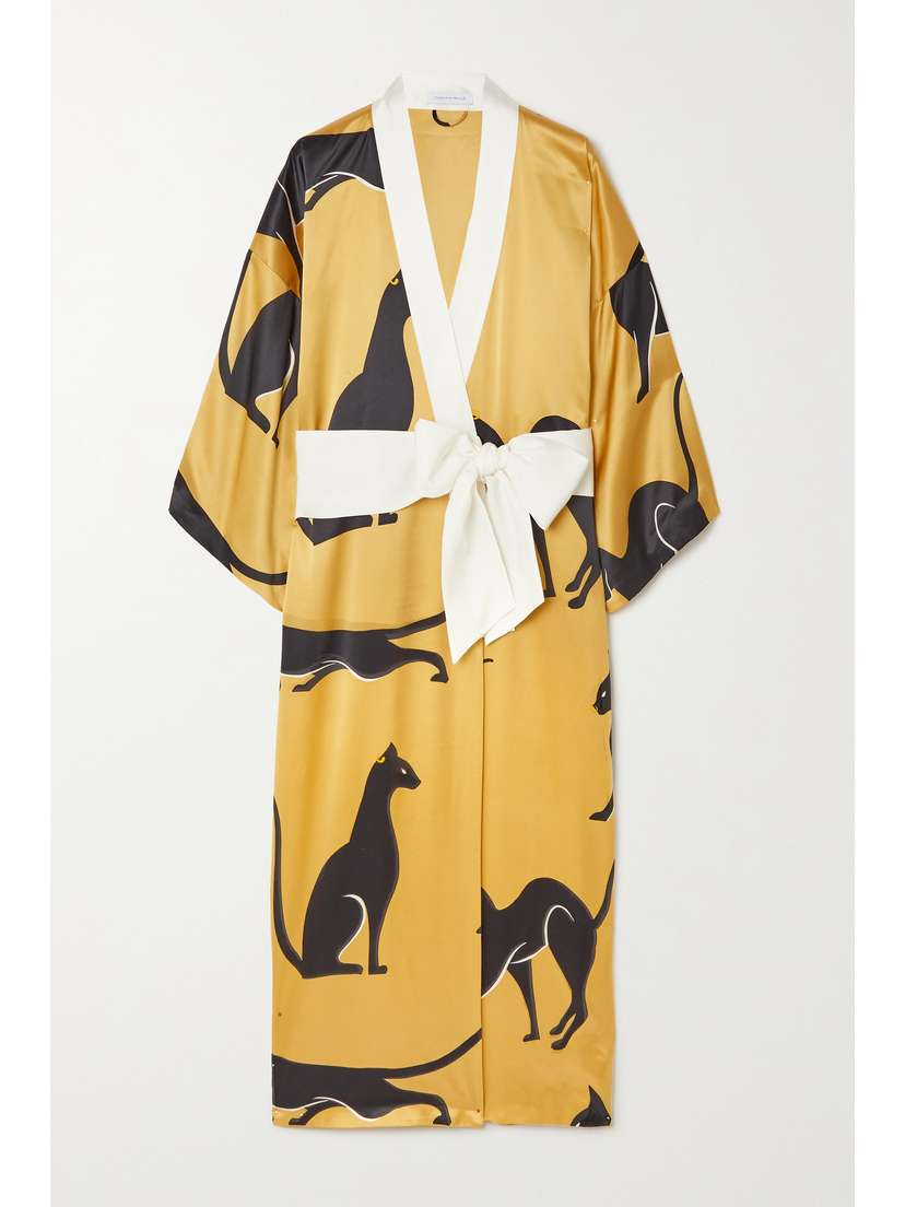 Olivia von Halle Queenie Printed Silk-satin Robe
