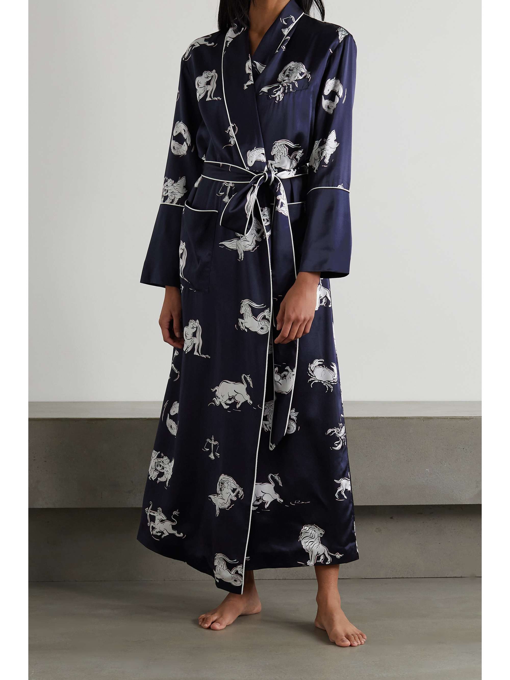 Navy Capability printed silk-satin robe 