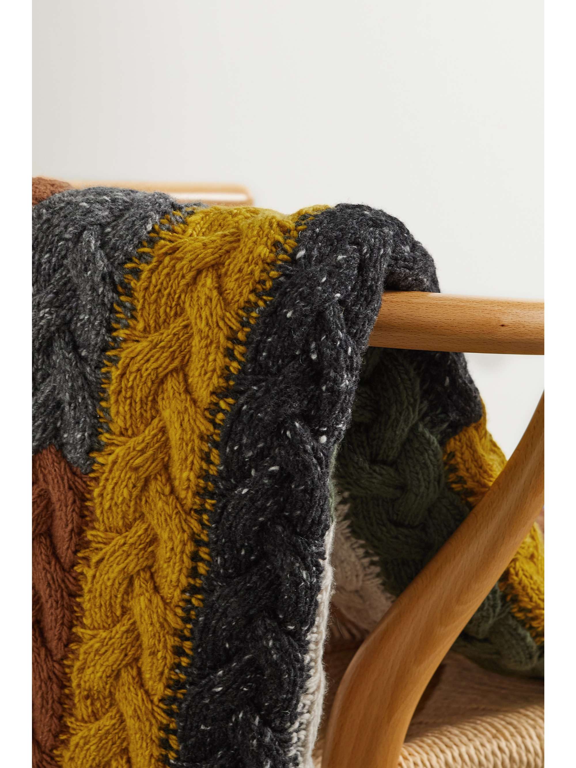 ALANUI Tierra del Fuego fringed striped cable-knit wool and cashmere-blend blanket