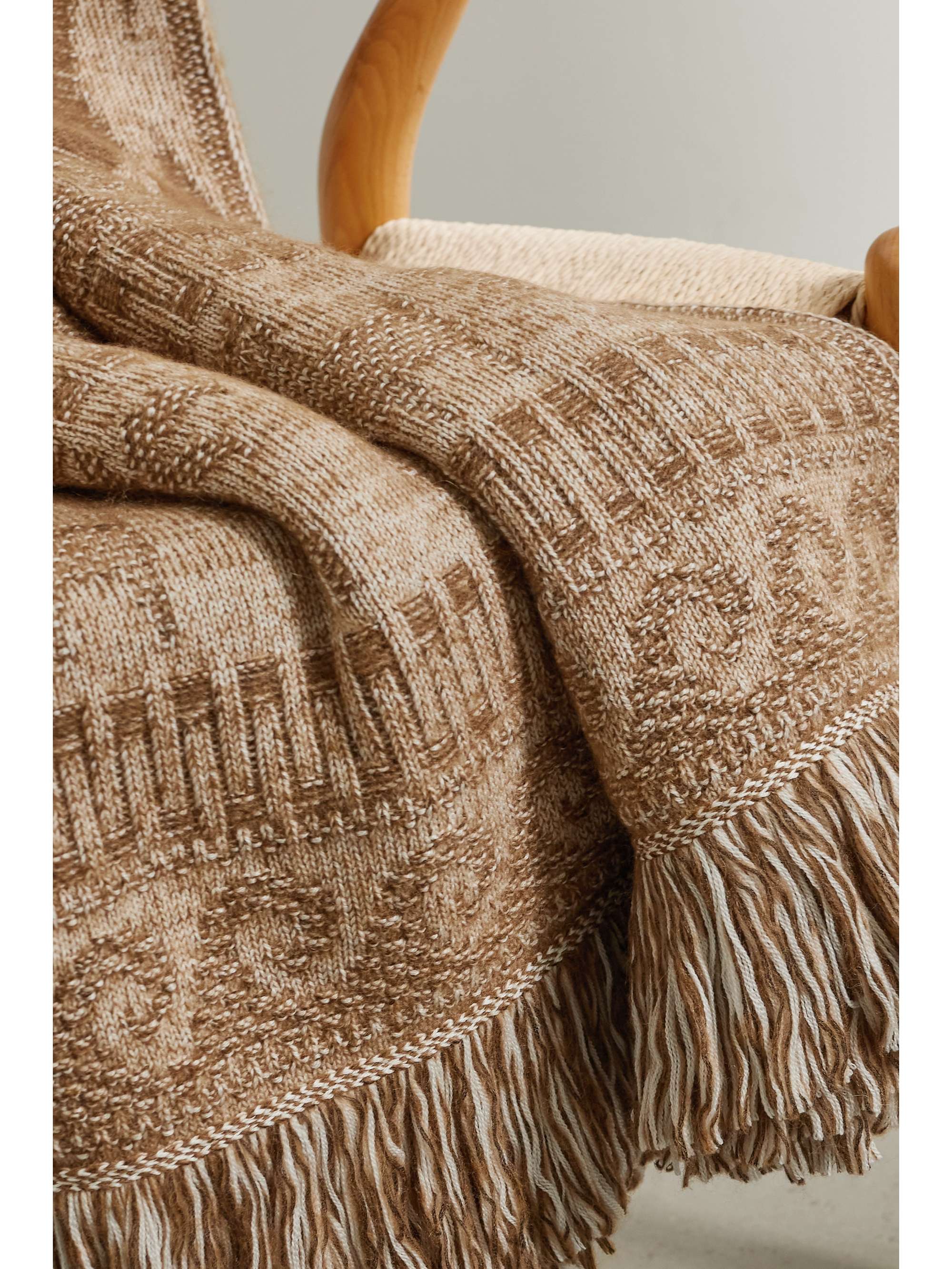 ALANUI Land of Alpacas fringed intarsia-knit blanket