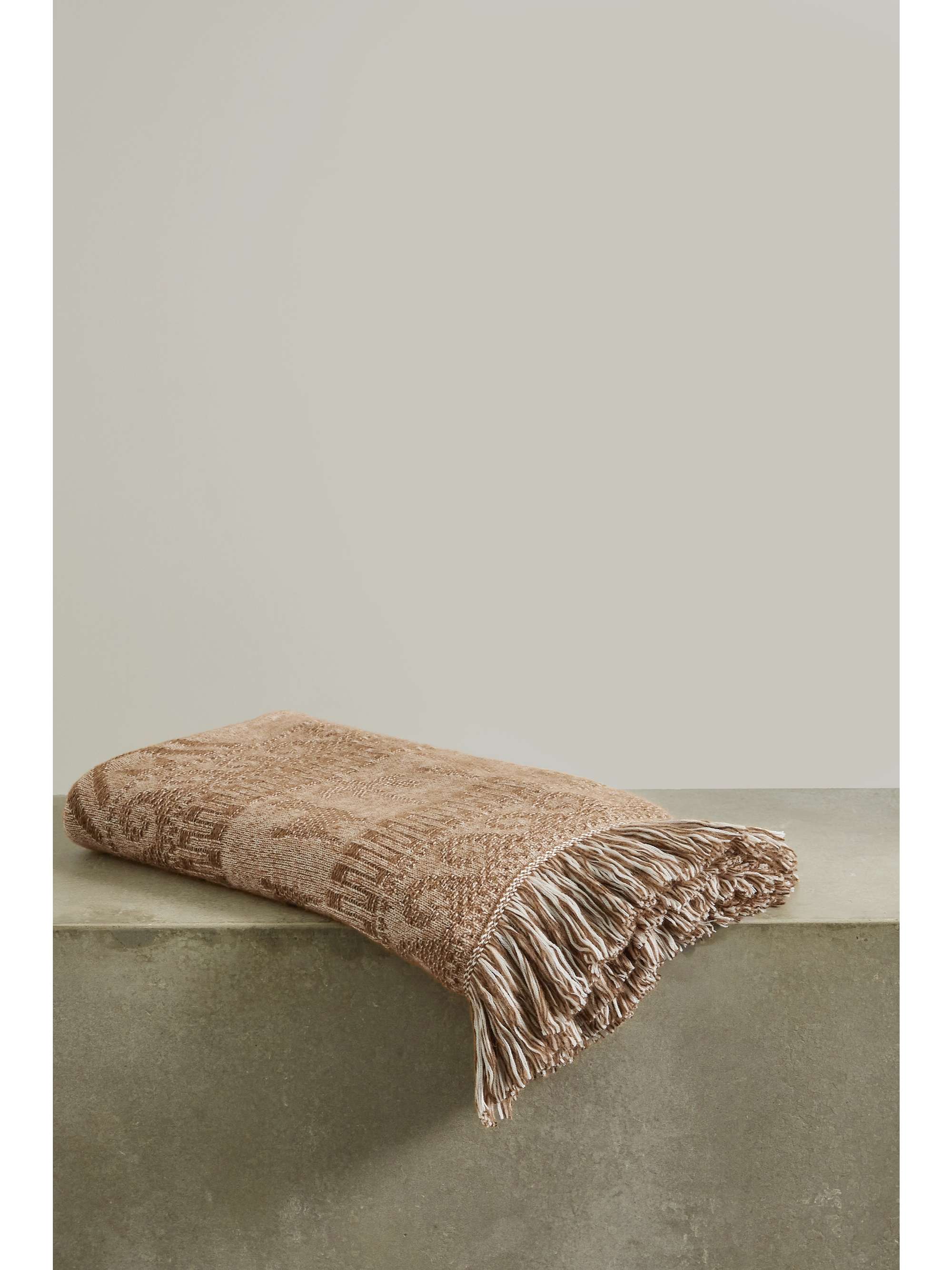 ALANUI Land of Alpacas fringed intarsia-knit blanket