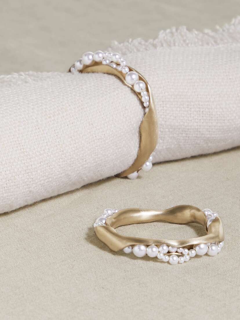 Completedworks Set Of Two Gold-tone Faux Pearl Napkin Rings