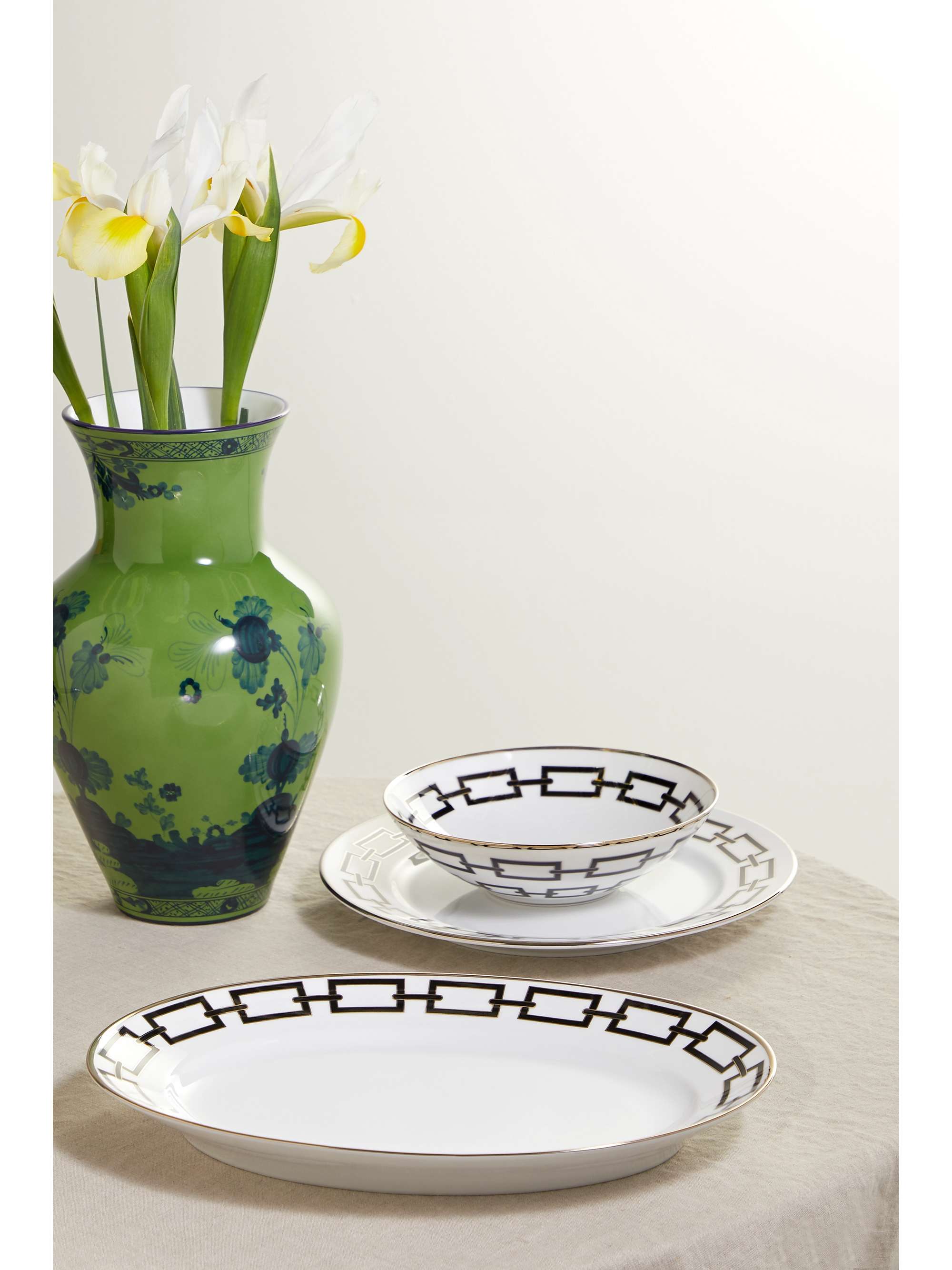 GINORI 1735 Plat en porcelaine plaquée or Catene, 34 cm