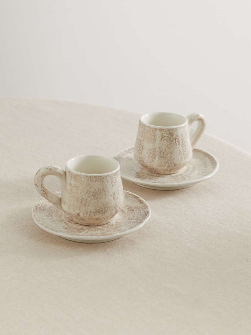 Brunello Cucinelli Set Of Two Glazed Ceramic Mugs And Saucers
