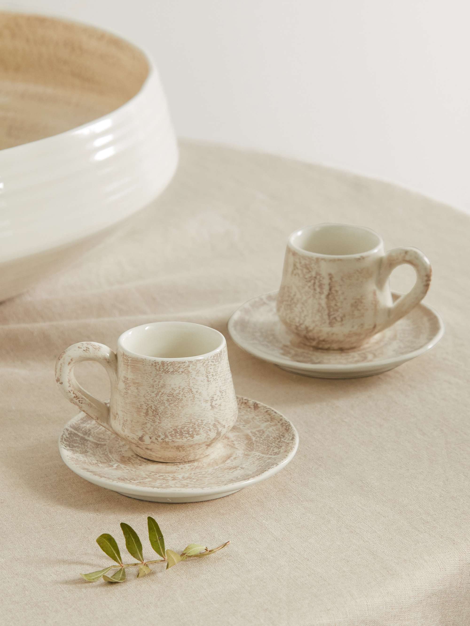 BRUNELLO CUCINELLI Set of two glazed ceramic mugs and saucers