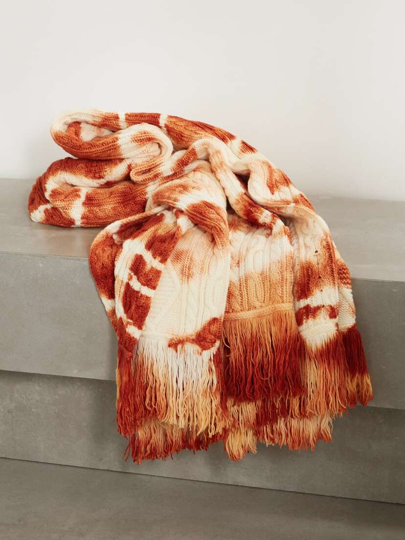 Alanui Piedras Rojas Fringed Tie-dyed Cable-knit Wool Blanket