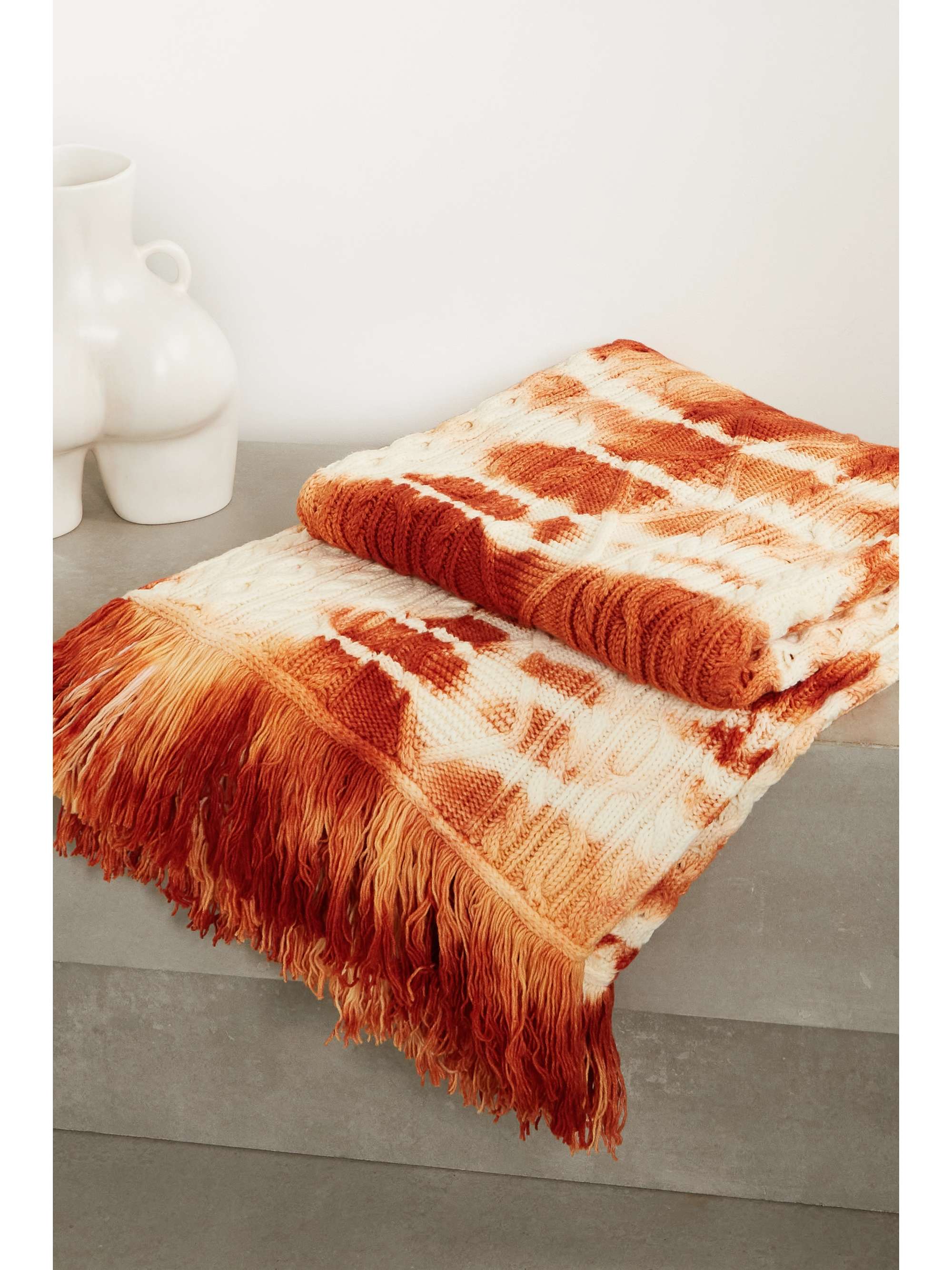 ALANUI Piedras Rojas fringed tie-dyed cable-knit wool blanket