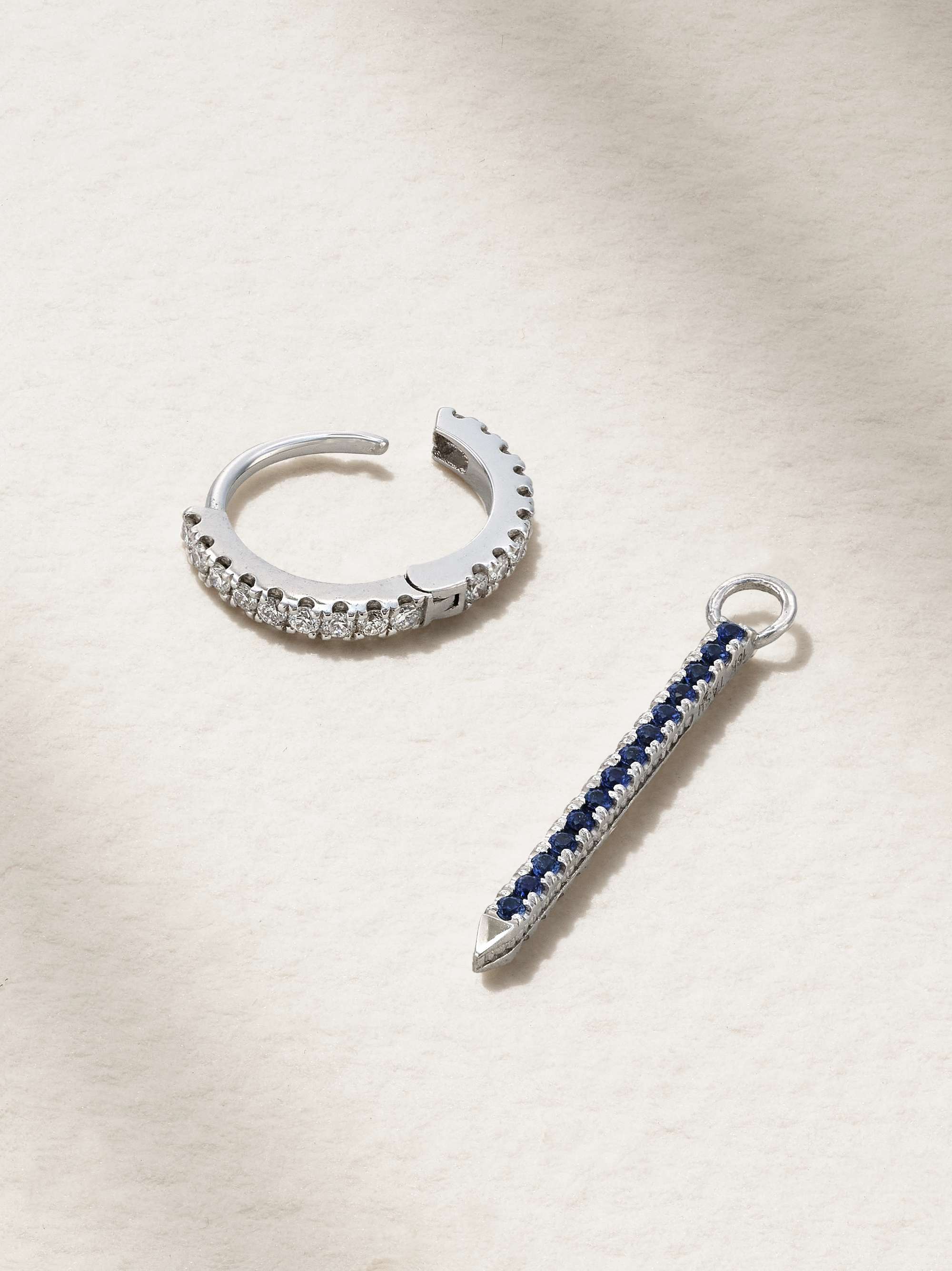 MARIA TASH Eternity Bar 6.5mm 18-karat white gold, diamond and sapphire single hoop earring