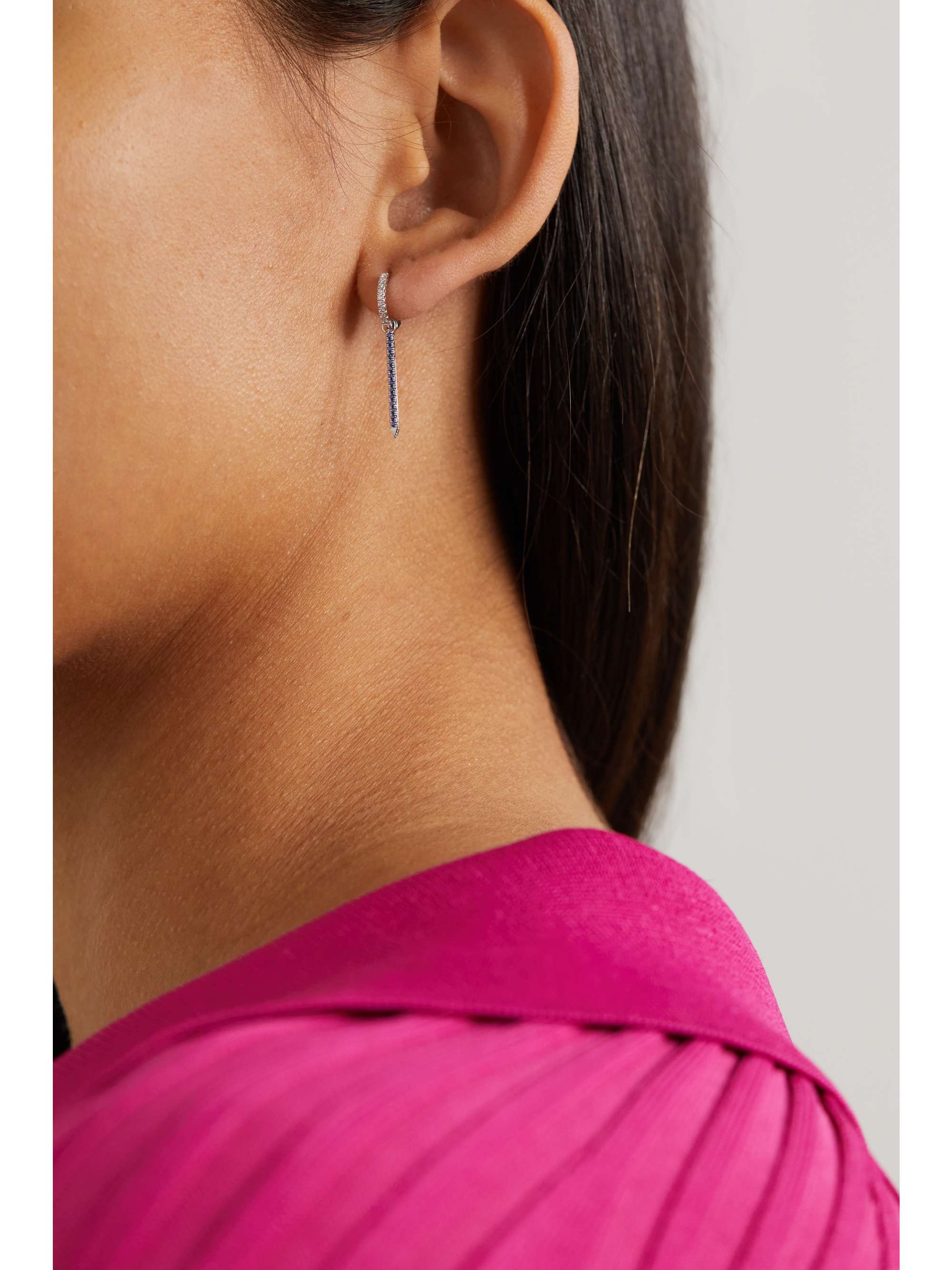 MARIA TASH Eternity Bar 6.5mm 18-karat white gold, diamond and sapphire single hoop earring