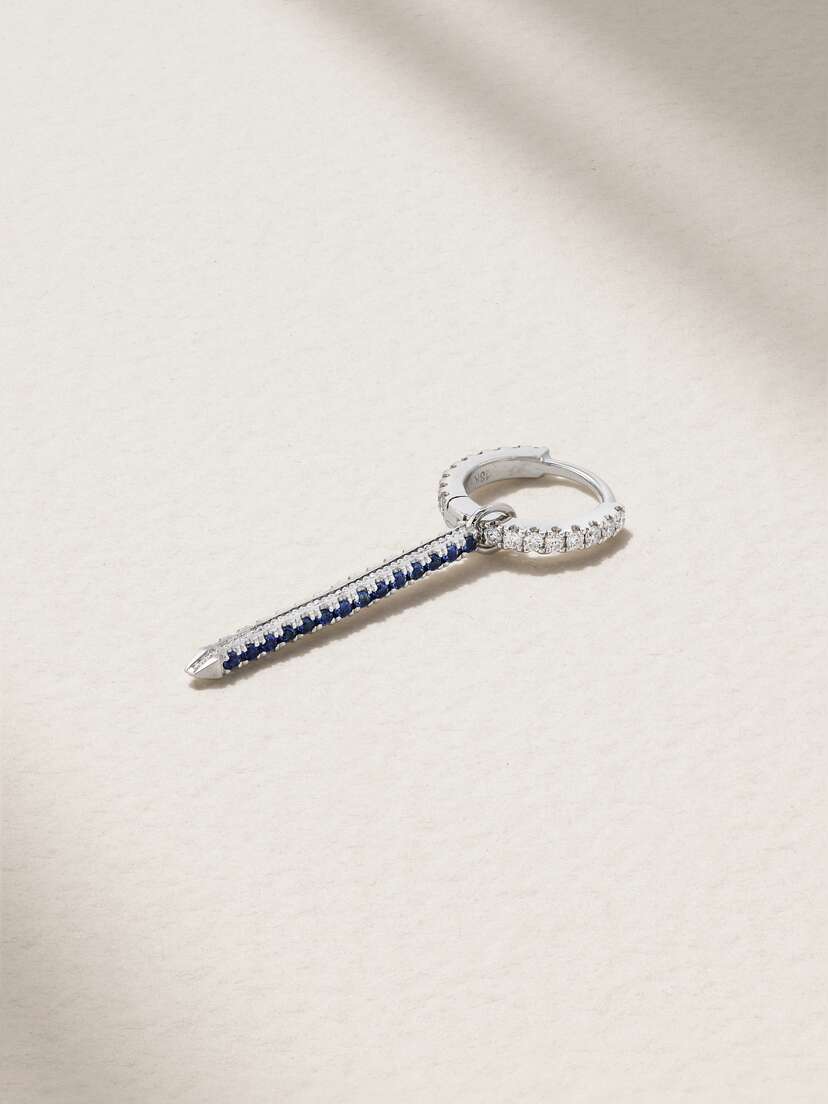 MARIA TASH Eternity Bar 6.5mm 18-karat White Gold, Diamond And Sapphire Single Hoop Earring