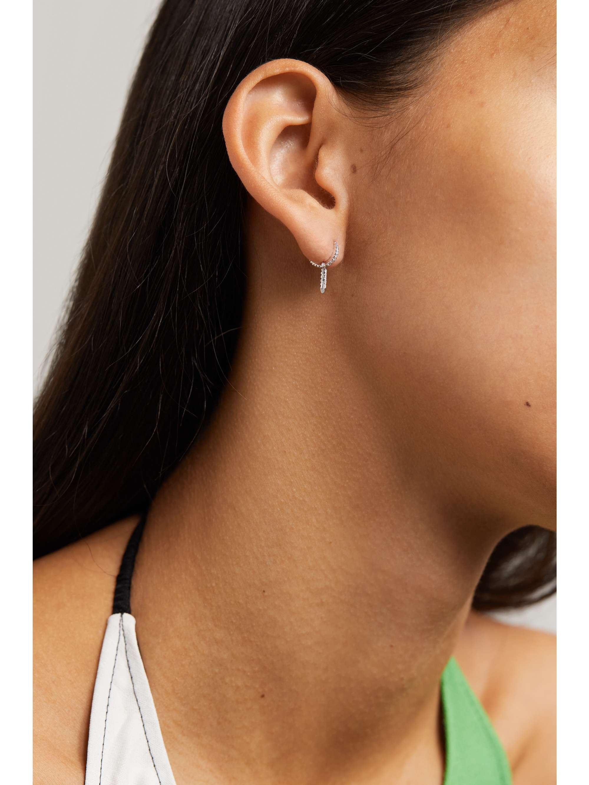 MARIA TASH Eternity Bar 6.5mm 18-karat white gold, diamond and sapphire single hoop earring