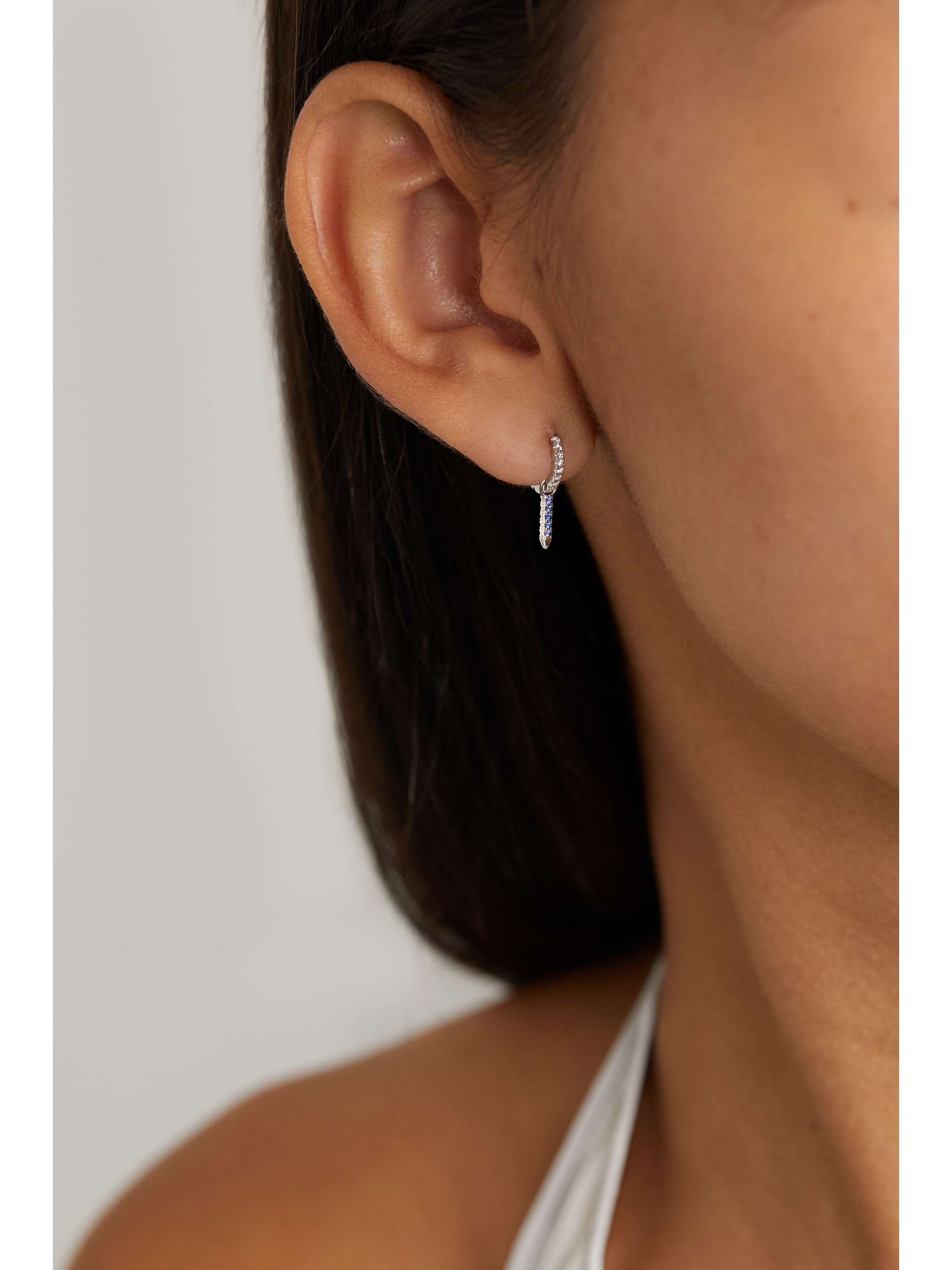 MARIA TASH Eternity Bar 6.5mm 18-karat white gold, diamond and sapphire single hoop earring