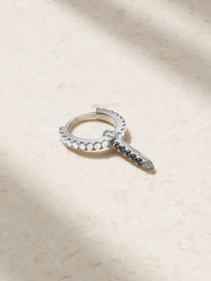 MARIA TASH Eternity Bar 6.5mm 18-karat White Gold, Diamond And Sapphire Single Hoop Earring